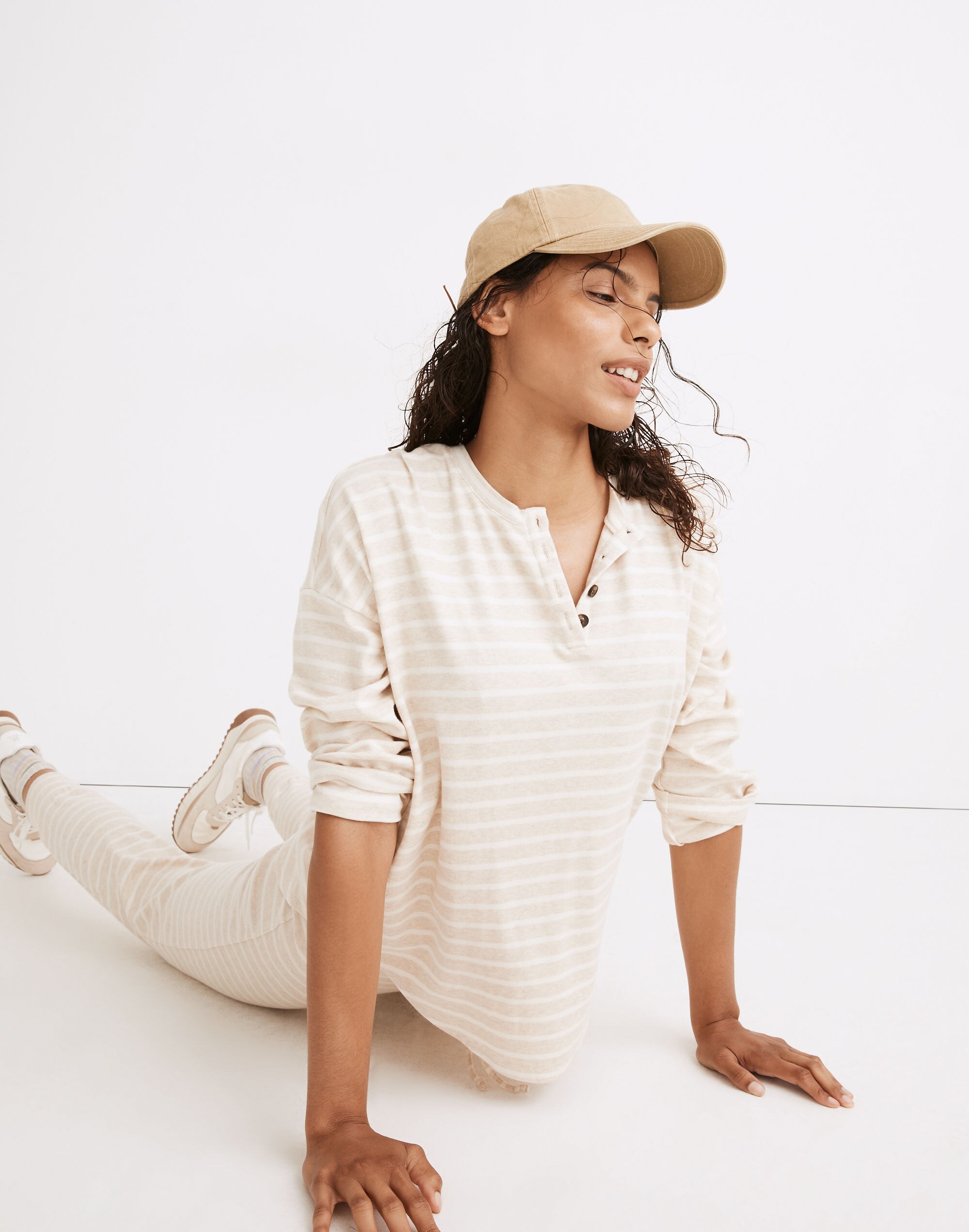 MWL Breeze Henley Shirttail Tee in Stripe