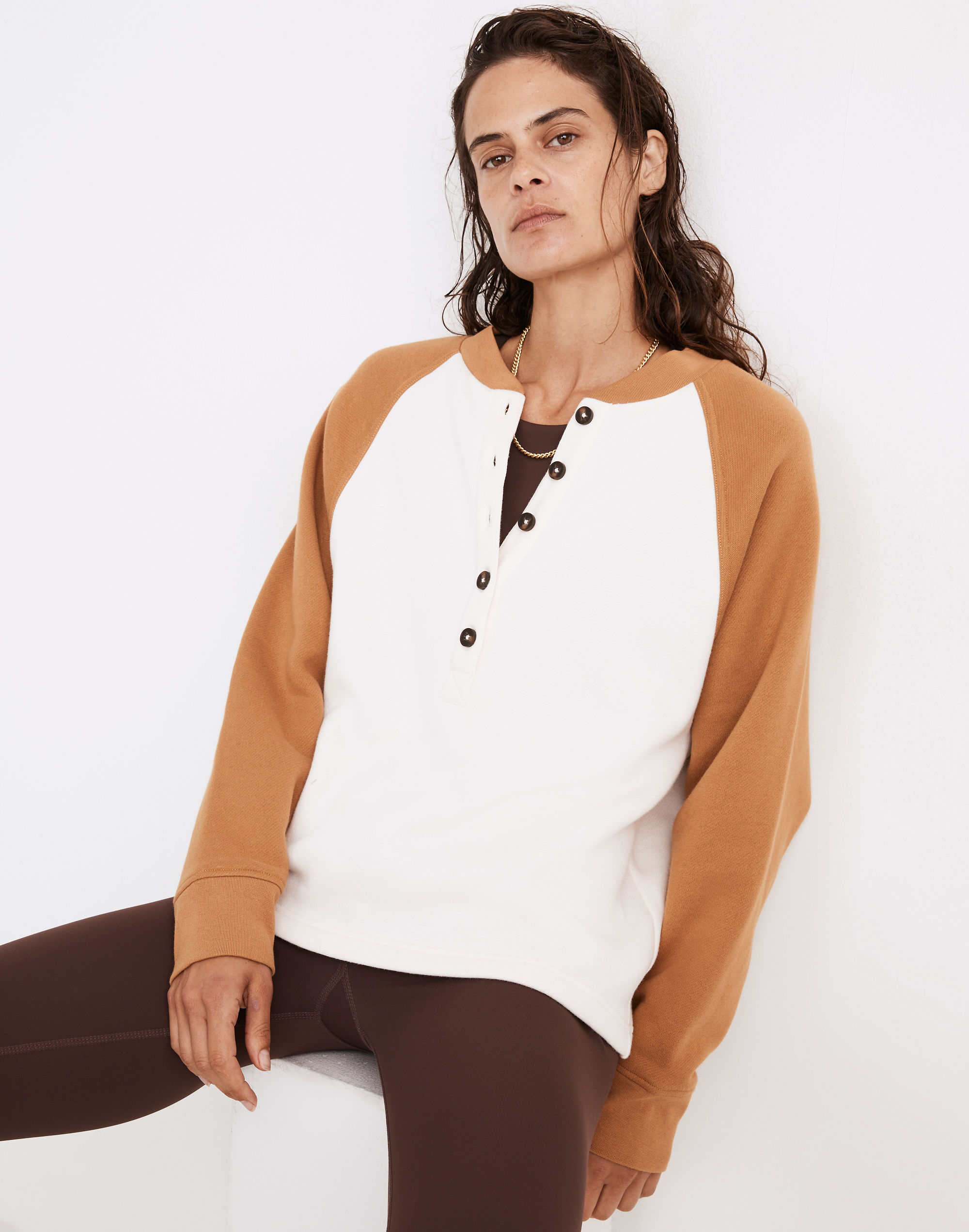mwl betterterry henley sweatshirt in colorblock