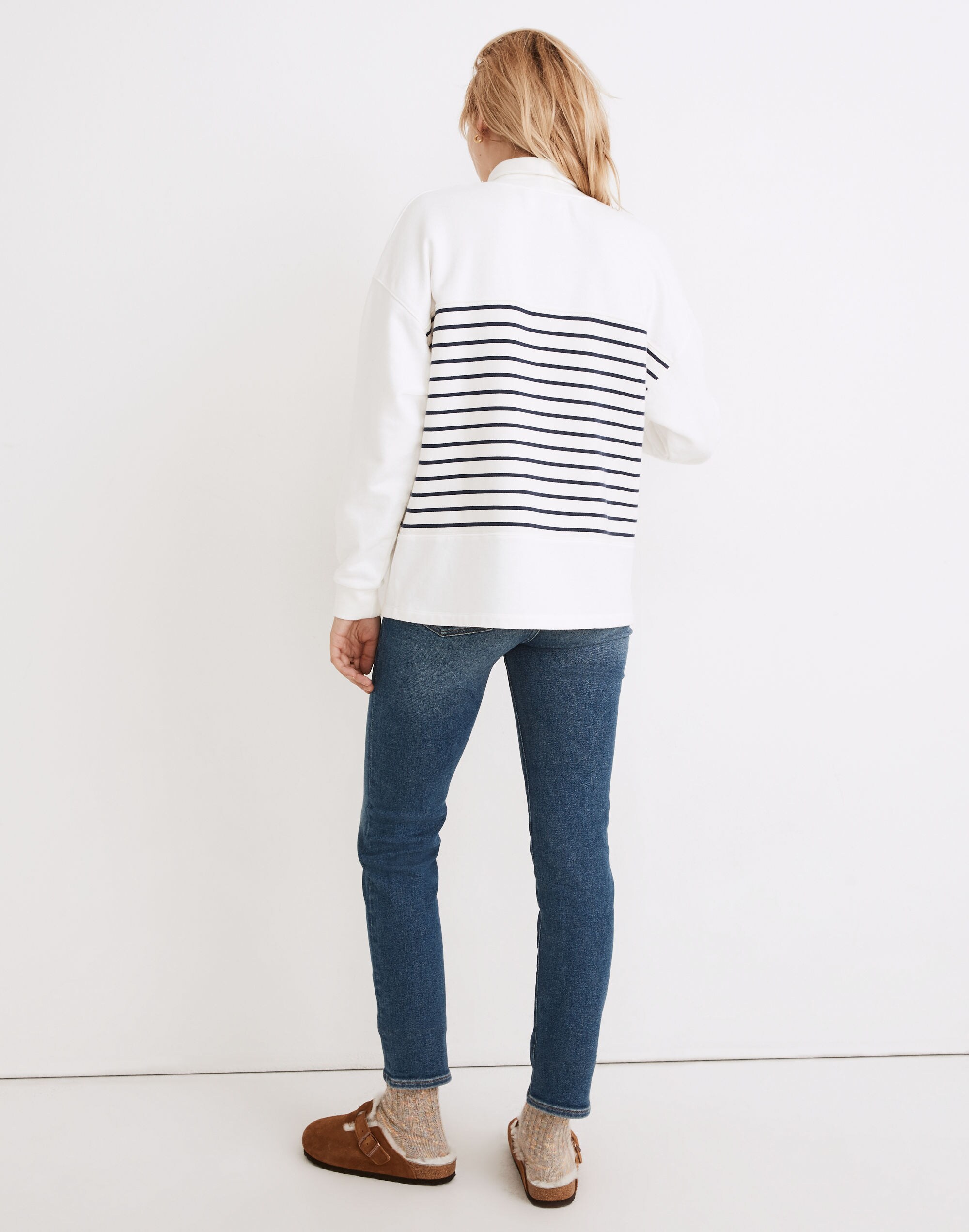 (Re)sourced Cotton Mockneck Pocket Sweatshirt in Nautical Stripe