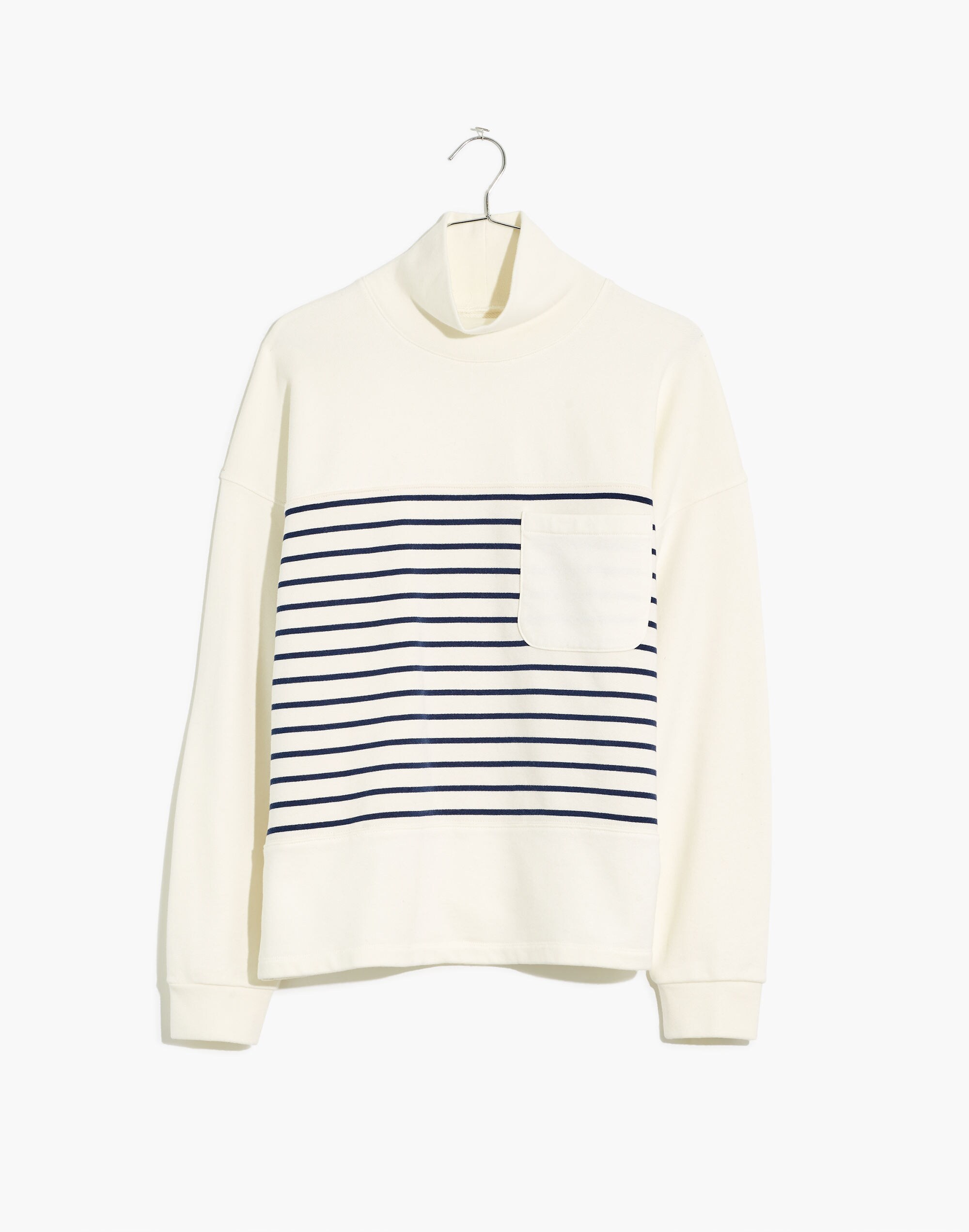 (Re)sourced Cotton Mockneck Pocket Sweatshirt in Nautical Stripe