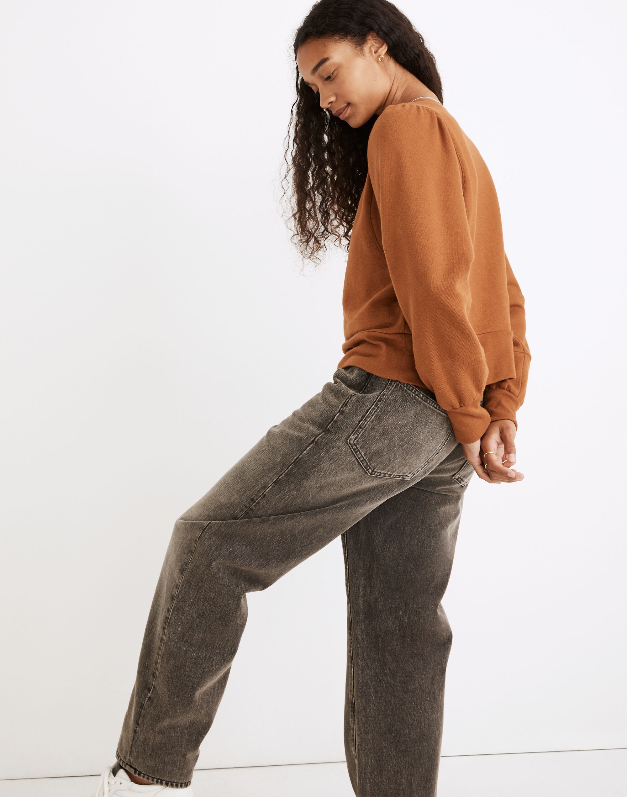 Henley Puff-Sleeve Sweatshirt