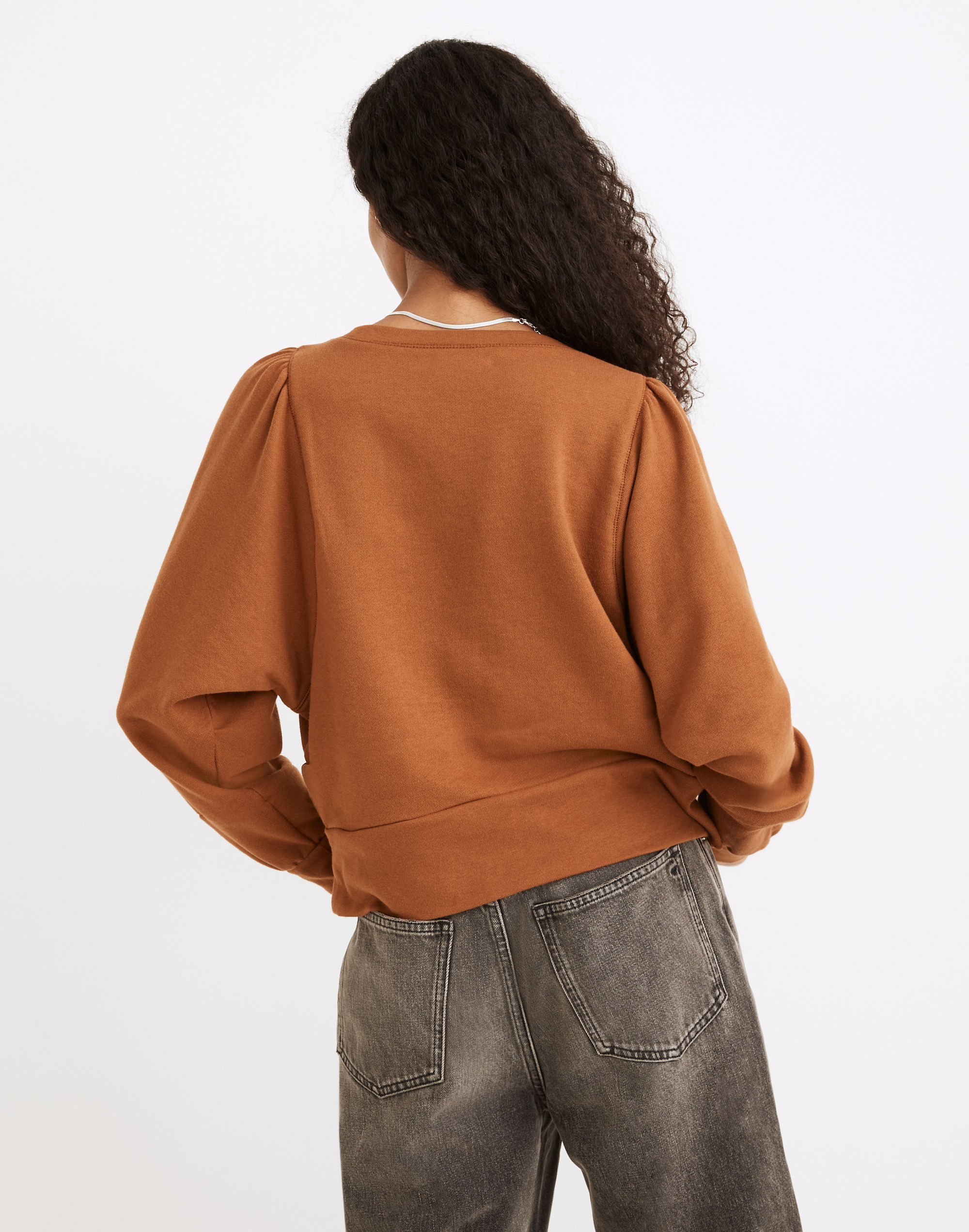 Henley Puff-Sleeve Sweatshirt