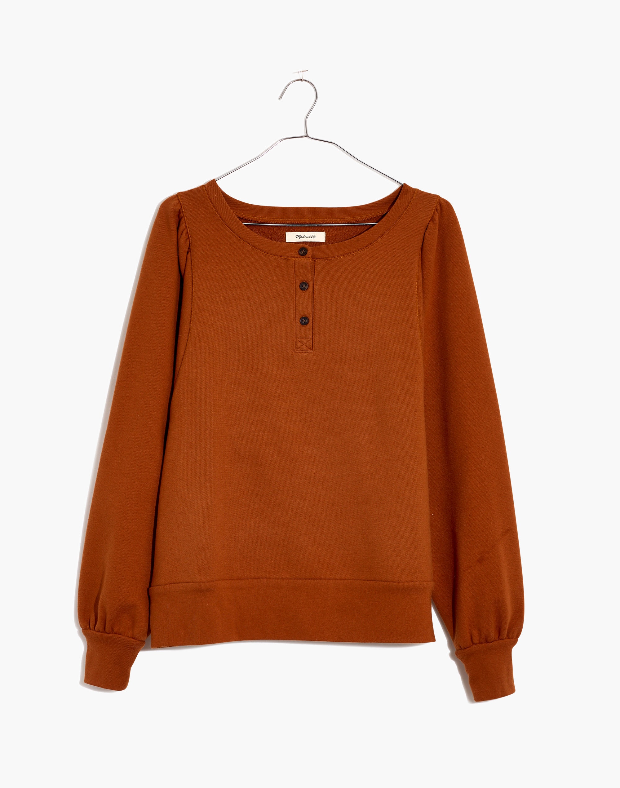 Henley Puff-Sleeve Sweatshirt