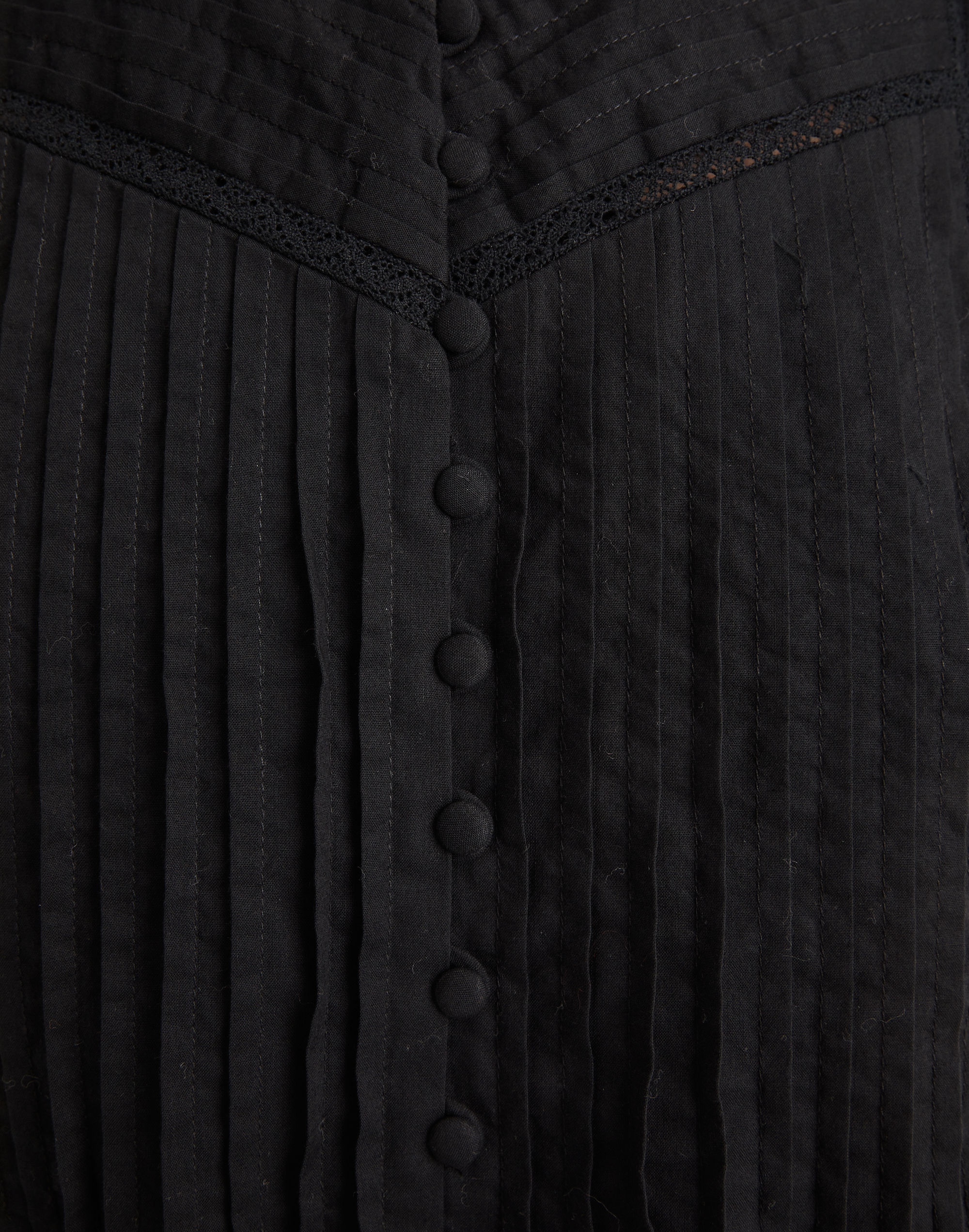 Lace-Trim Pintuck Button-Front Mini Dress