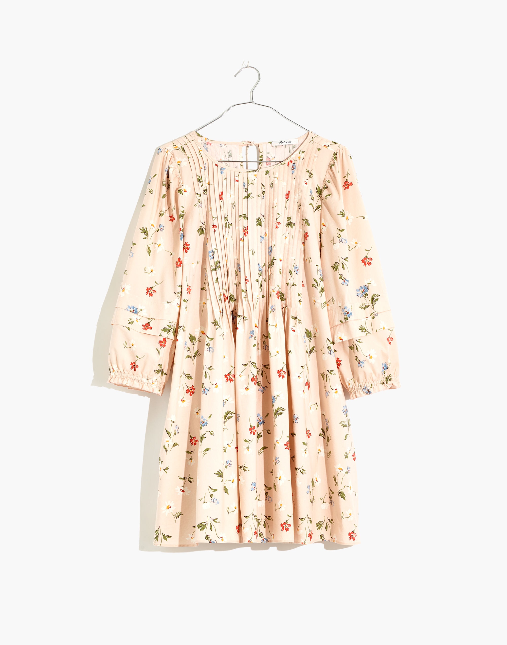 Pintuck Puff-Sleeve Mini Dress in Seaside Floral