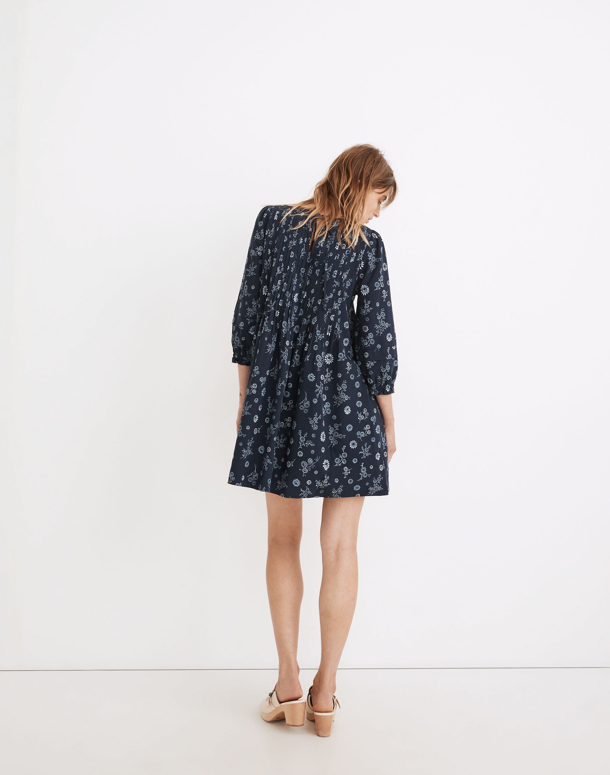 Pintuck Puff-Sleeve Mini Dress in Cottage Floral