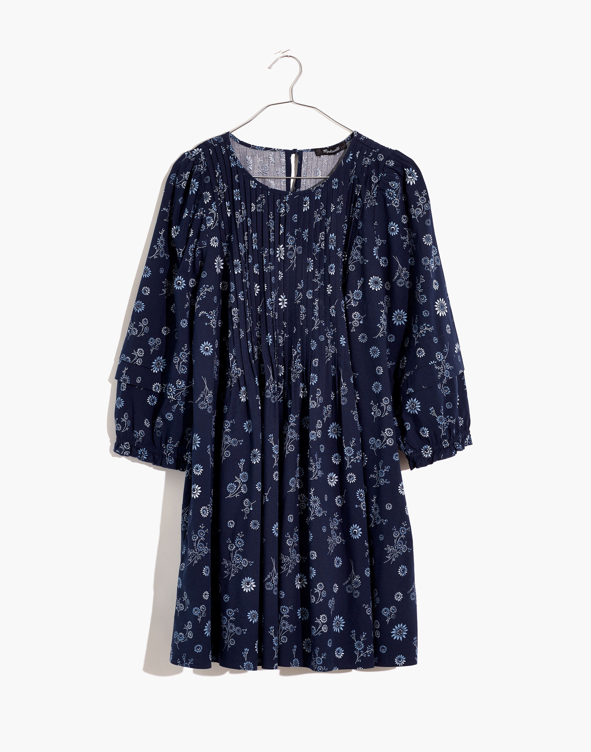 Pintuck Puff-Sleeve Mini Dress in Cottage Floral