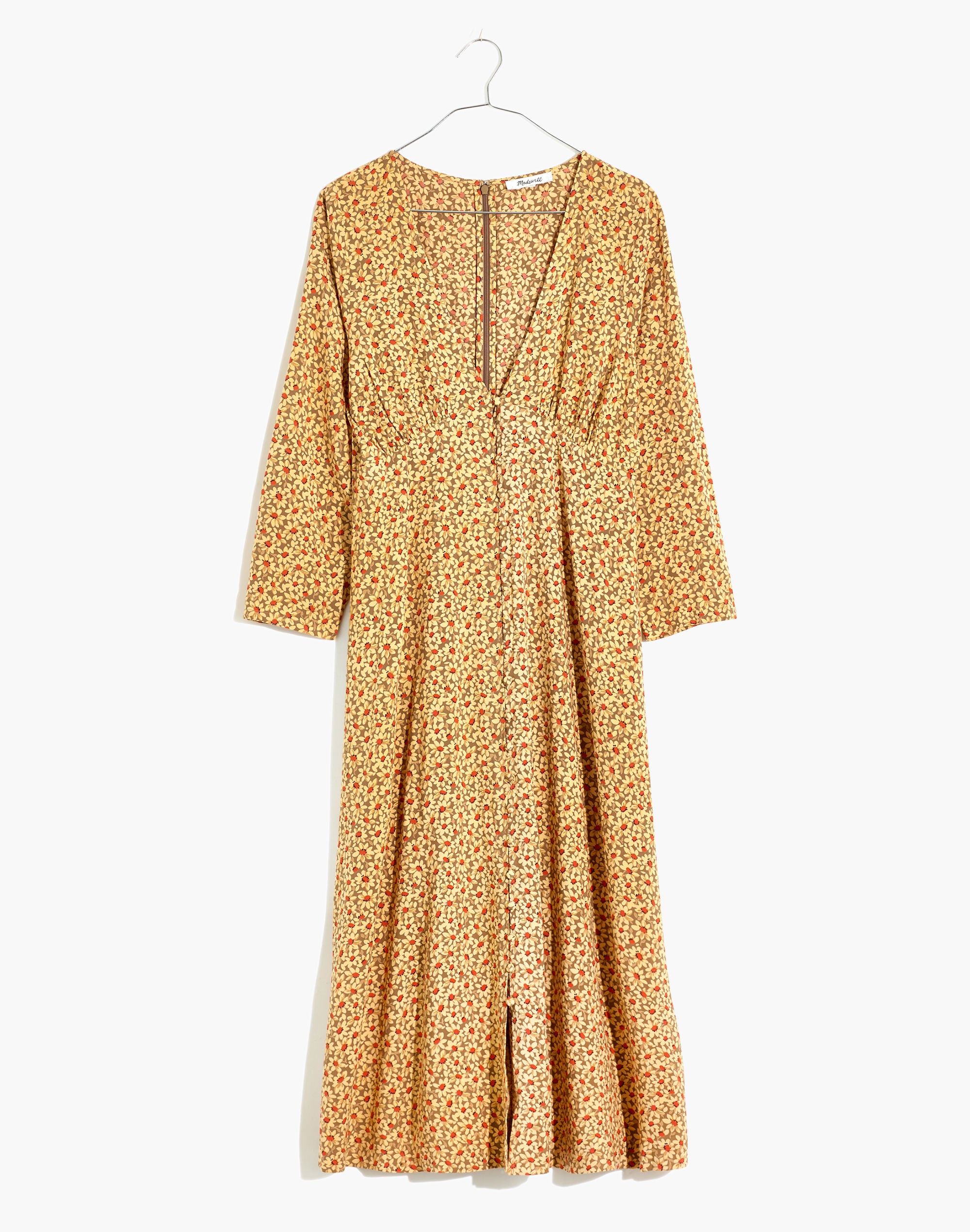 Deep-V Button-Front Midi Dress in Sunflower Field