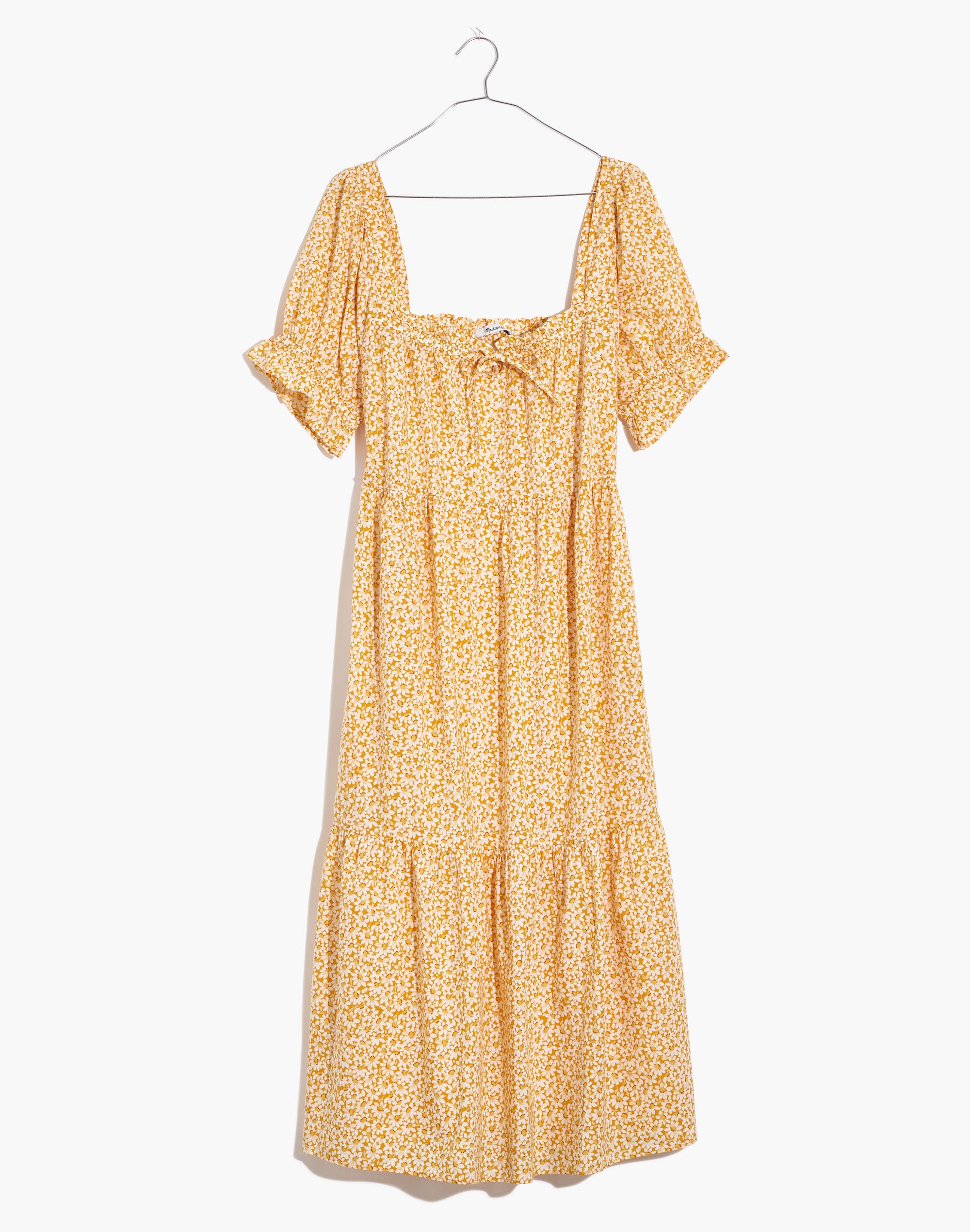 Square-Neck Tiered Midi Dress in Sunflower Field