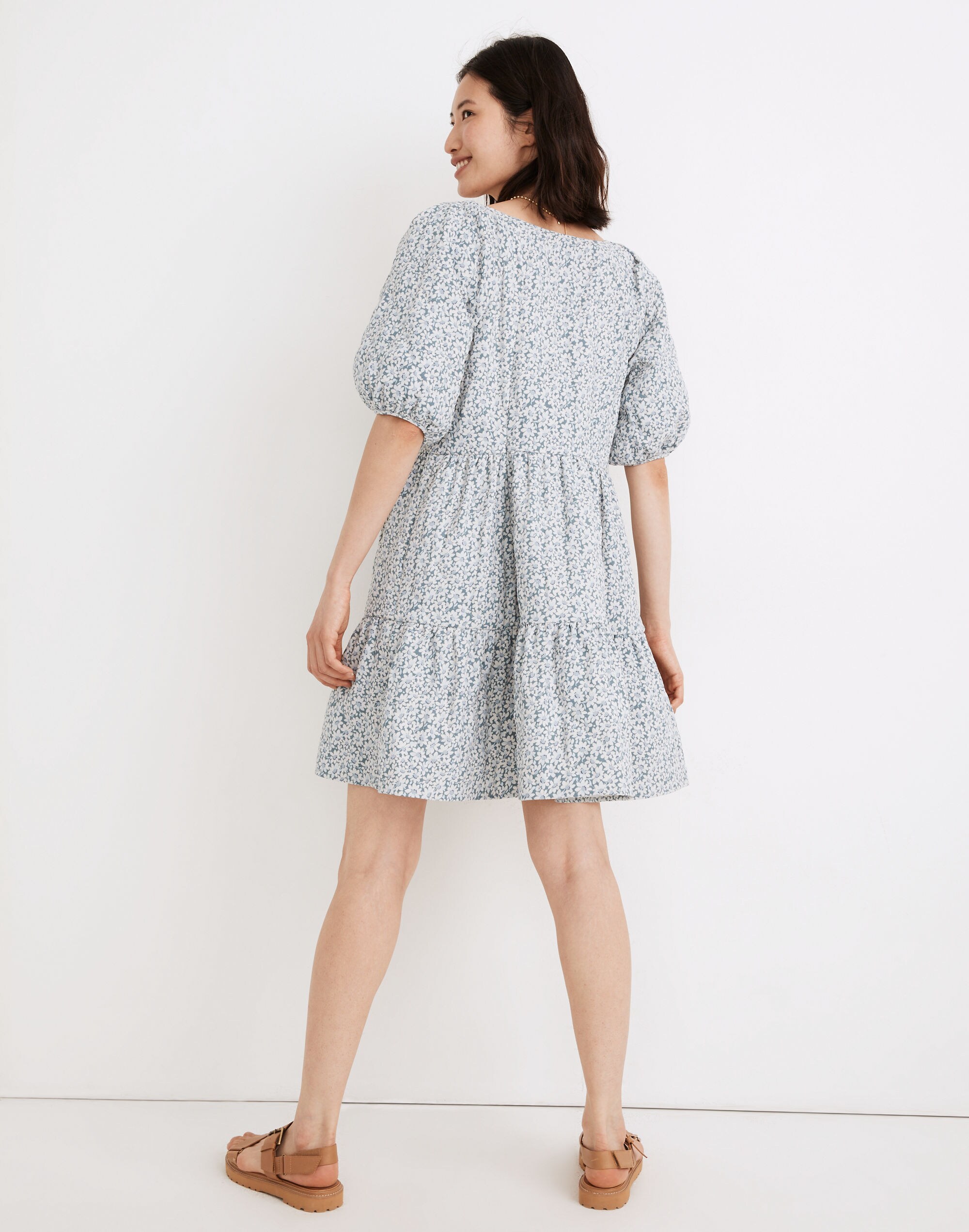 Quilted Puff-Sleeve Mini Dress in Sunflower Field