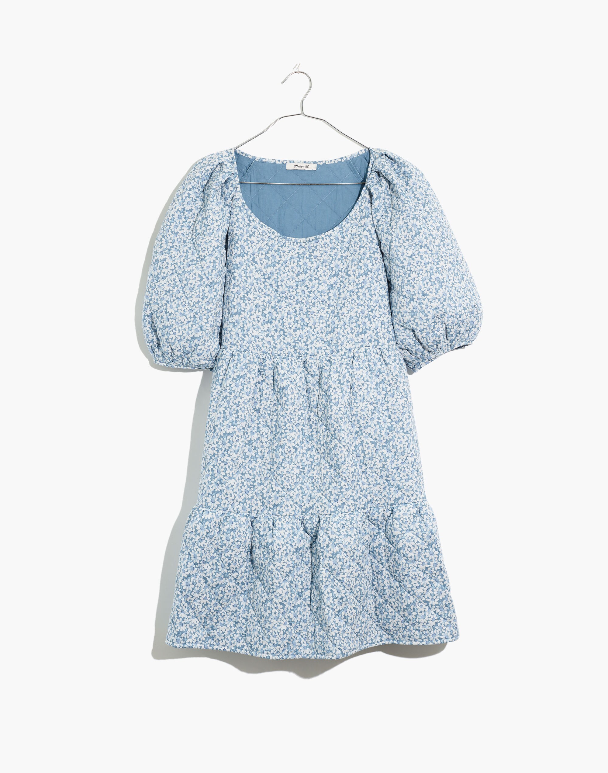 Quilted Puff-Sleeve Mini Dress in Sunflower Field