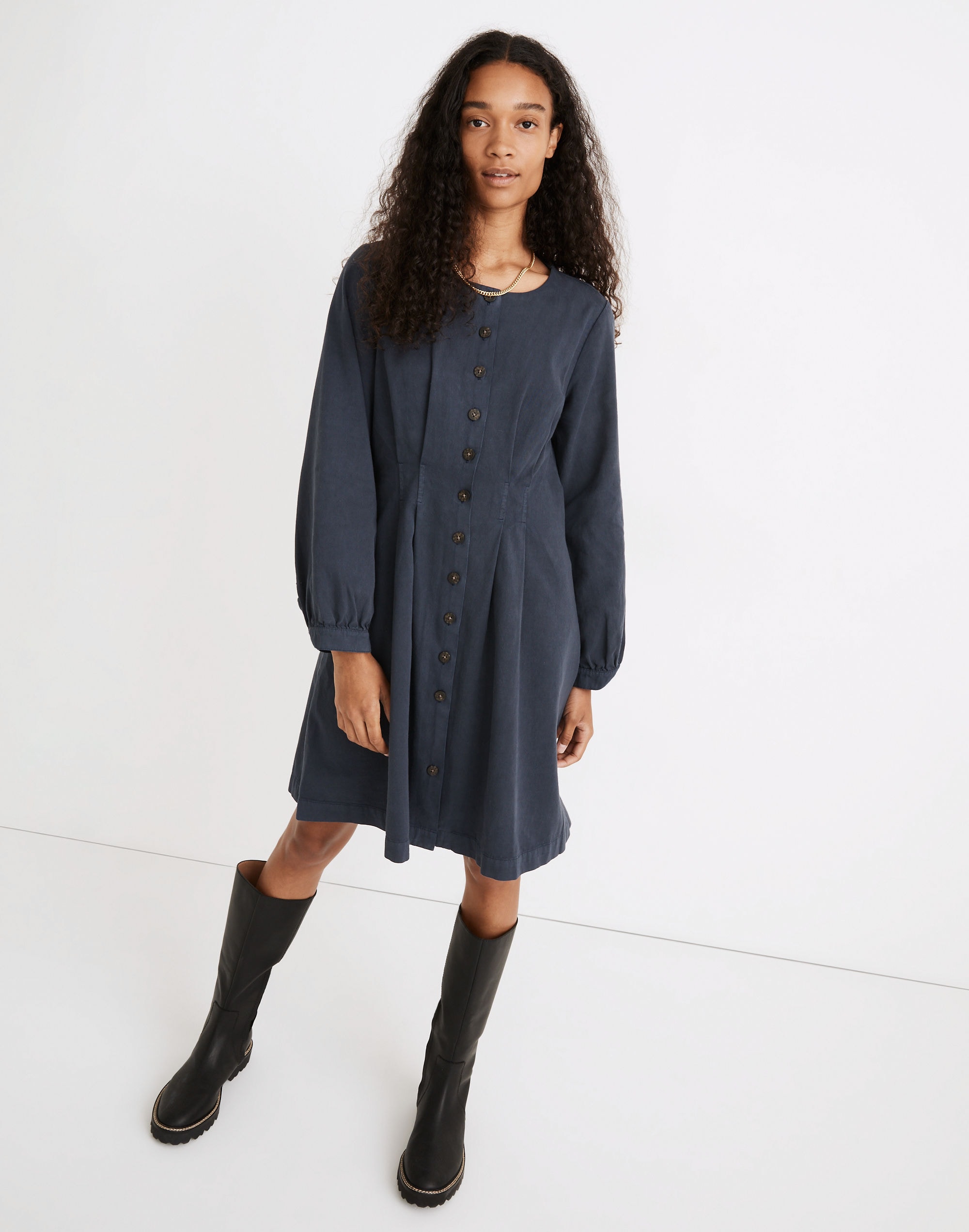 (Re)sponsible Long-Sleeve Button-Front Mini Dress