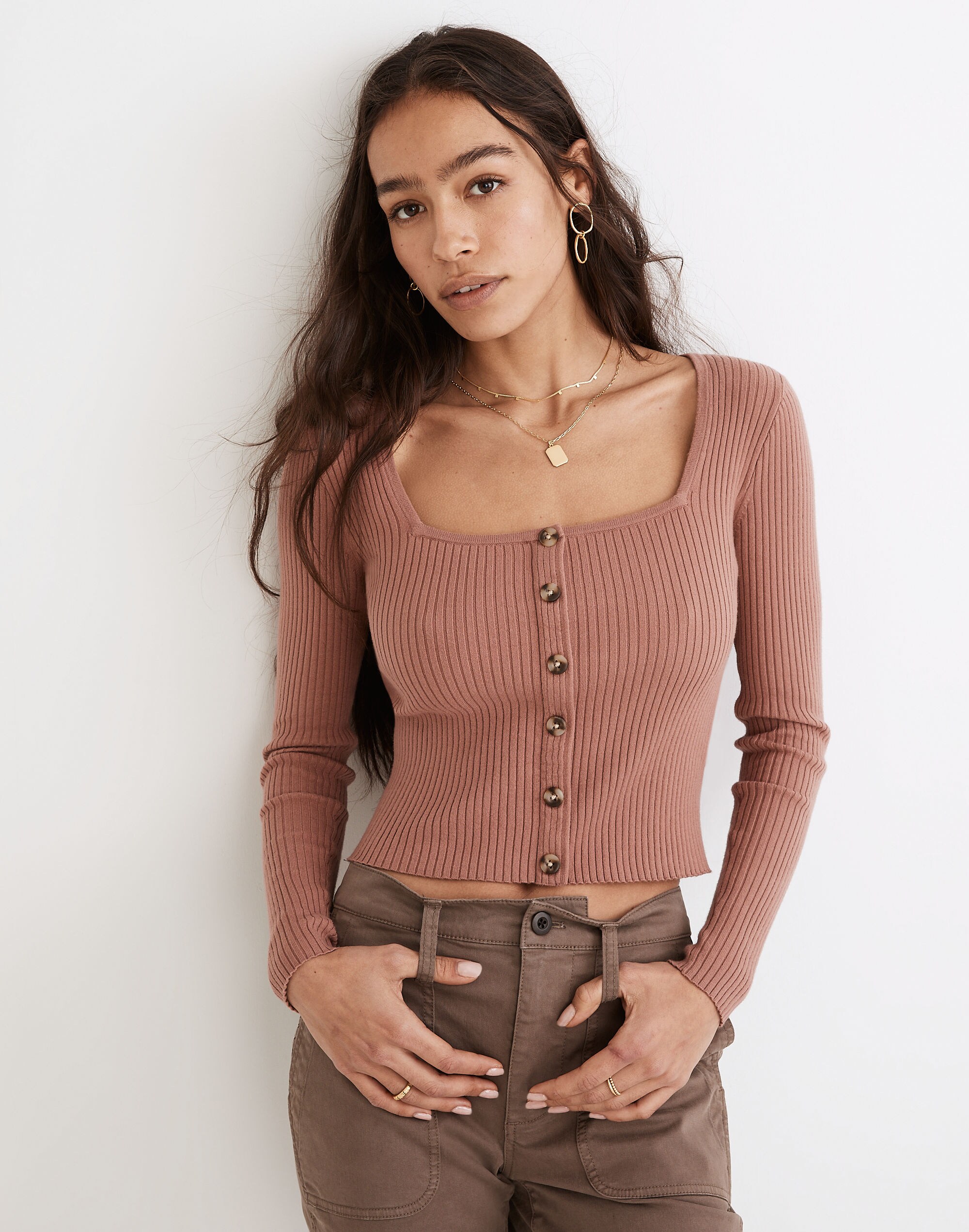 Rosseau Square-Neck Crop Cardigan Top