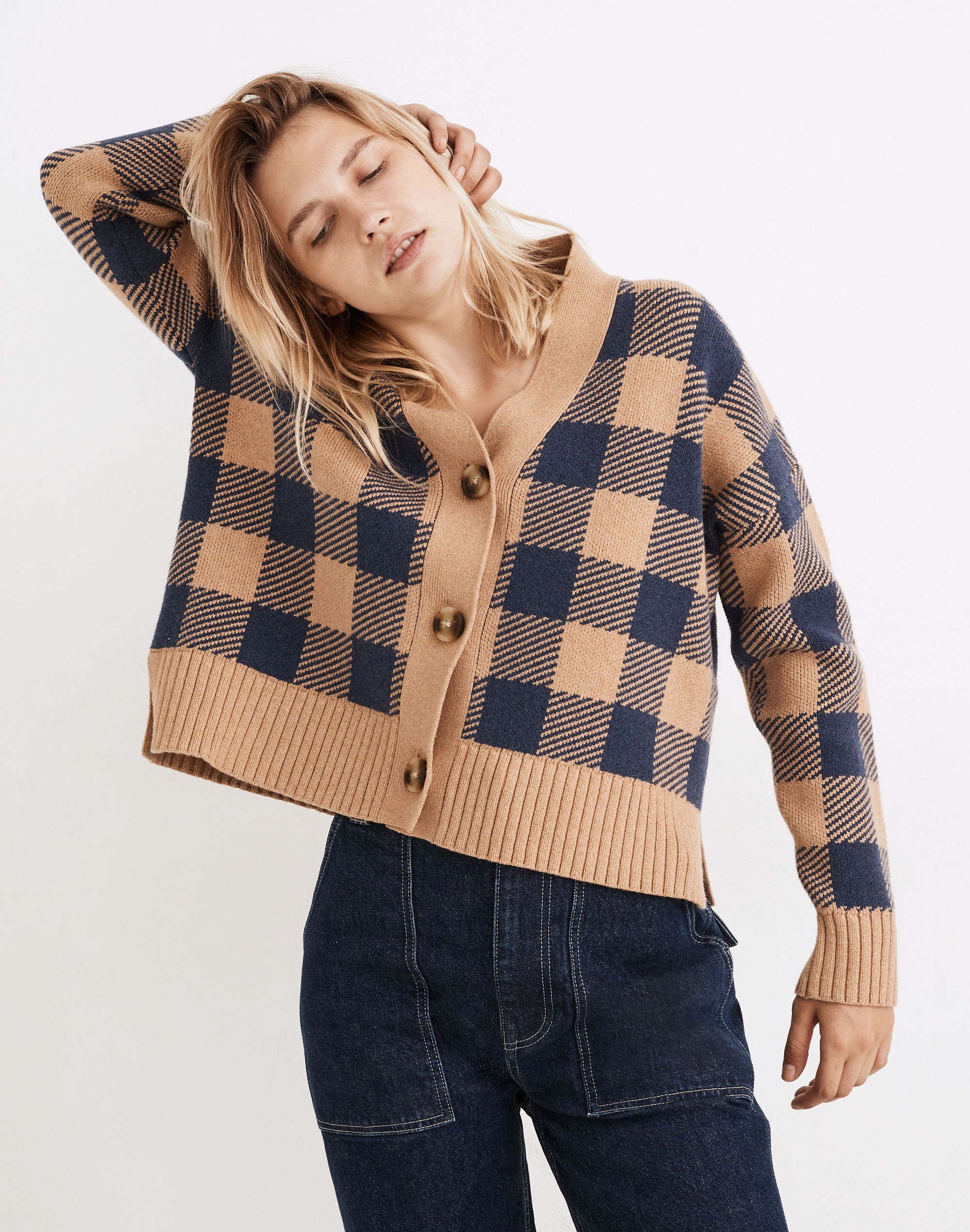 Bayberry Cardigan Sweater in Buffalo Check