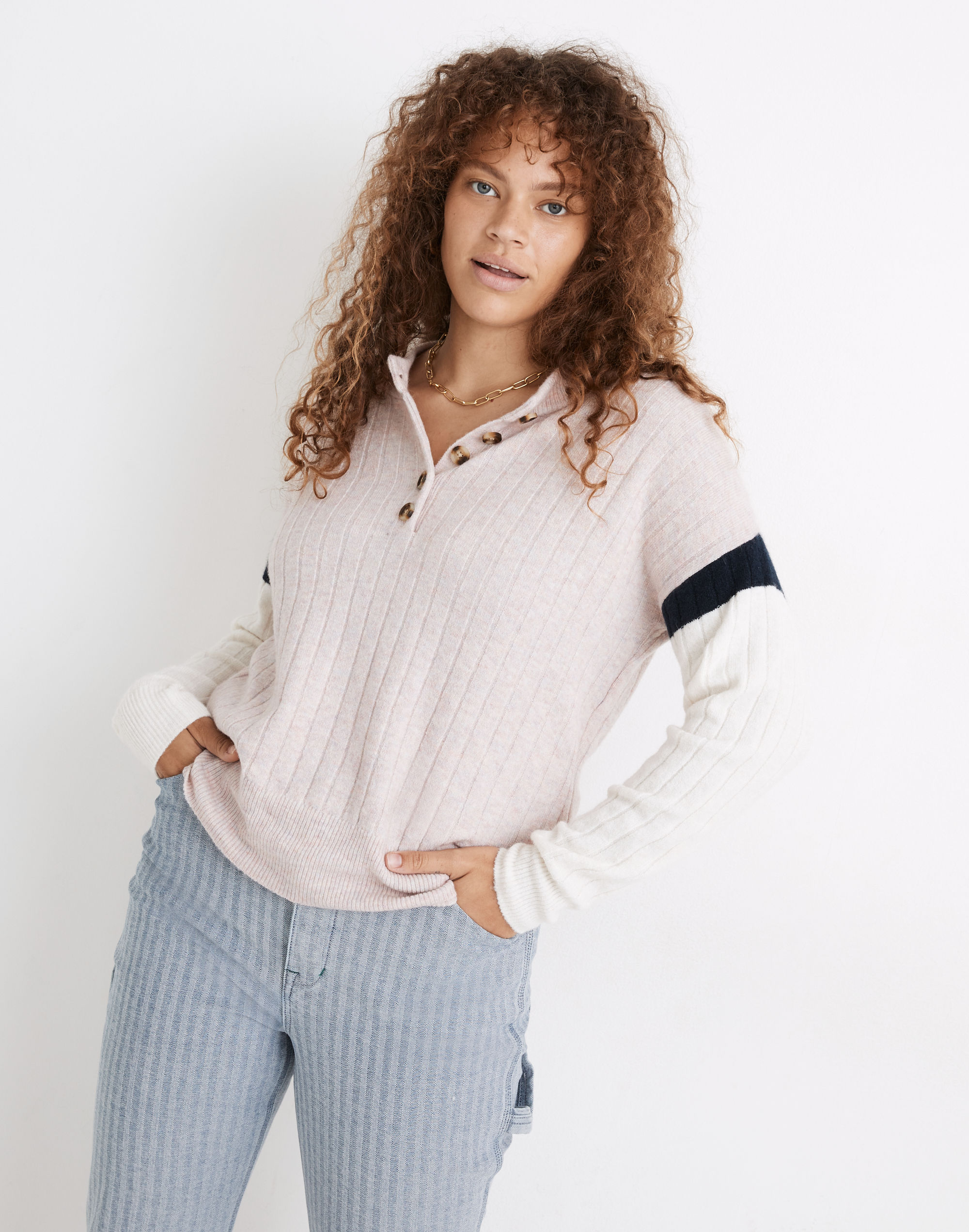 striped bowden henley sweater in coziest yarn