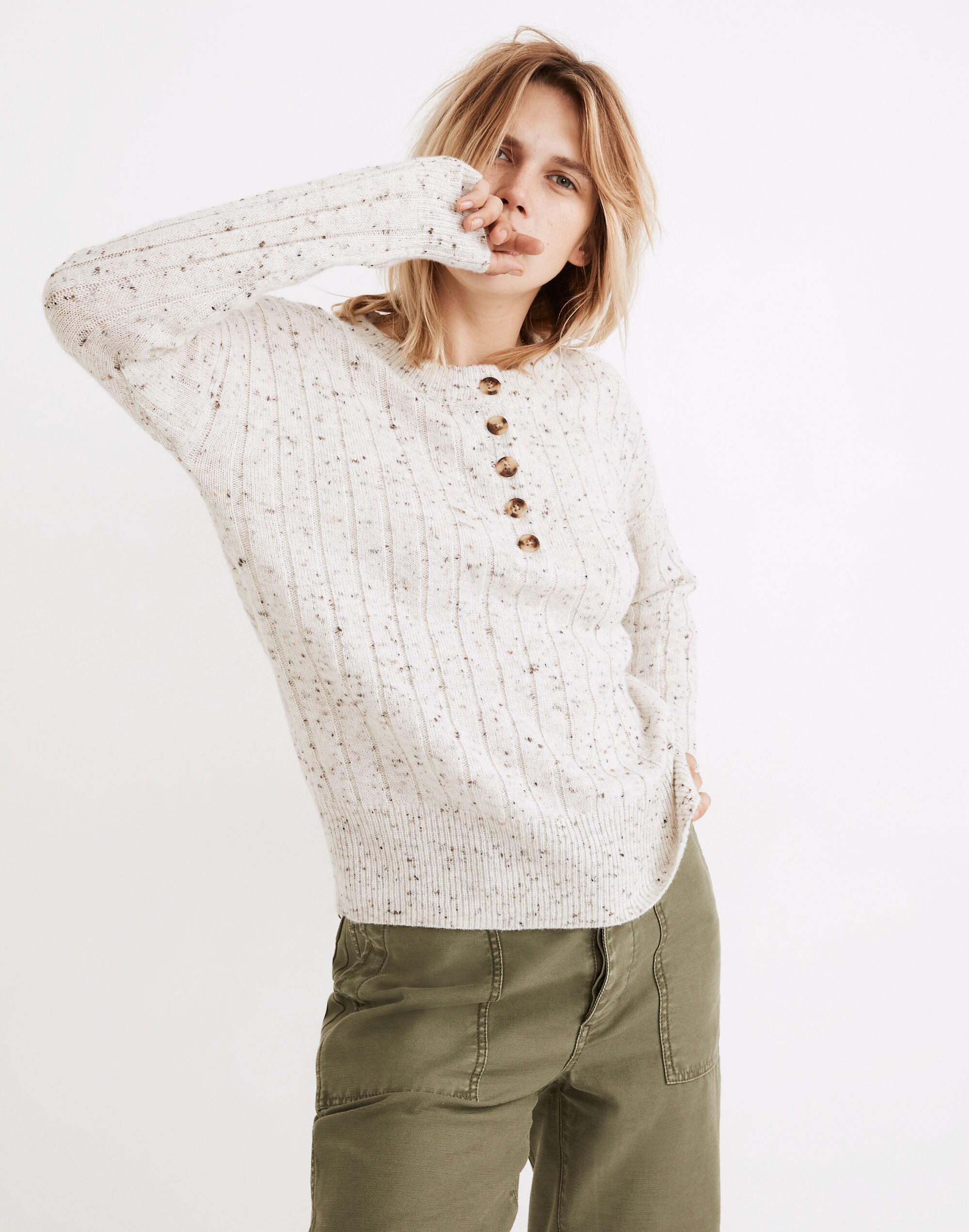Donegal Bowden Henley Sweater in Coziest Yarn