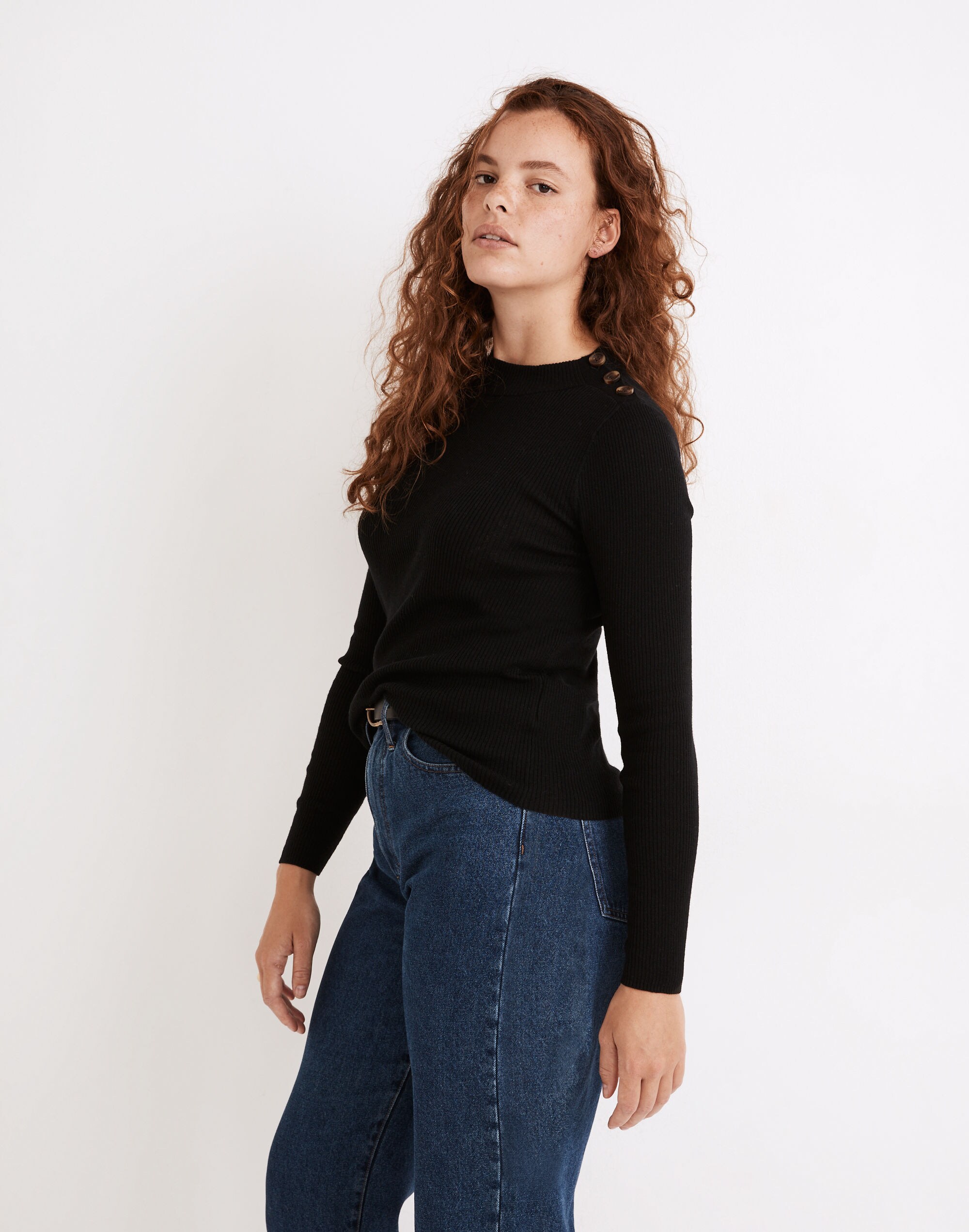 Hollyridge Ribbed Button-Shoulder Sweater