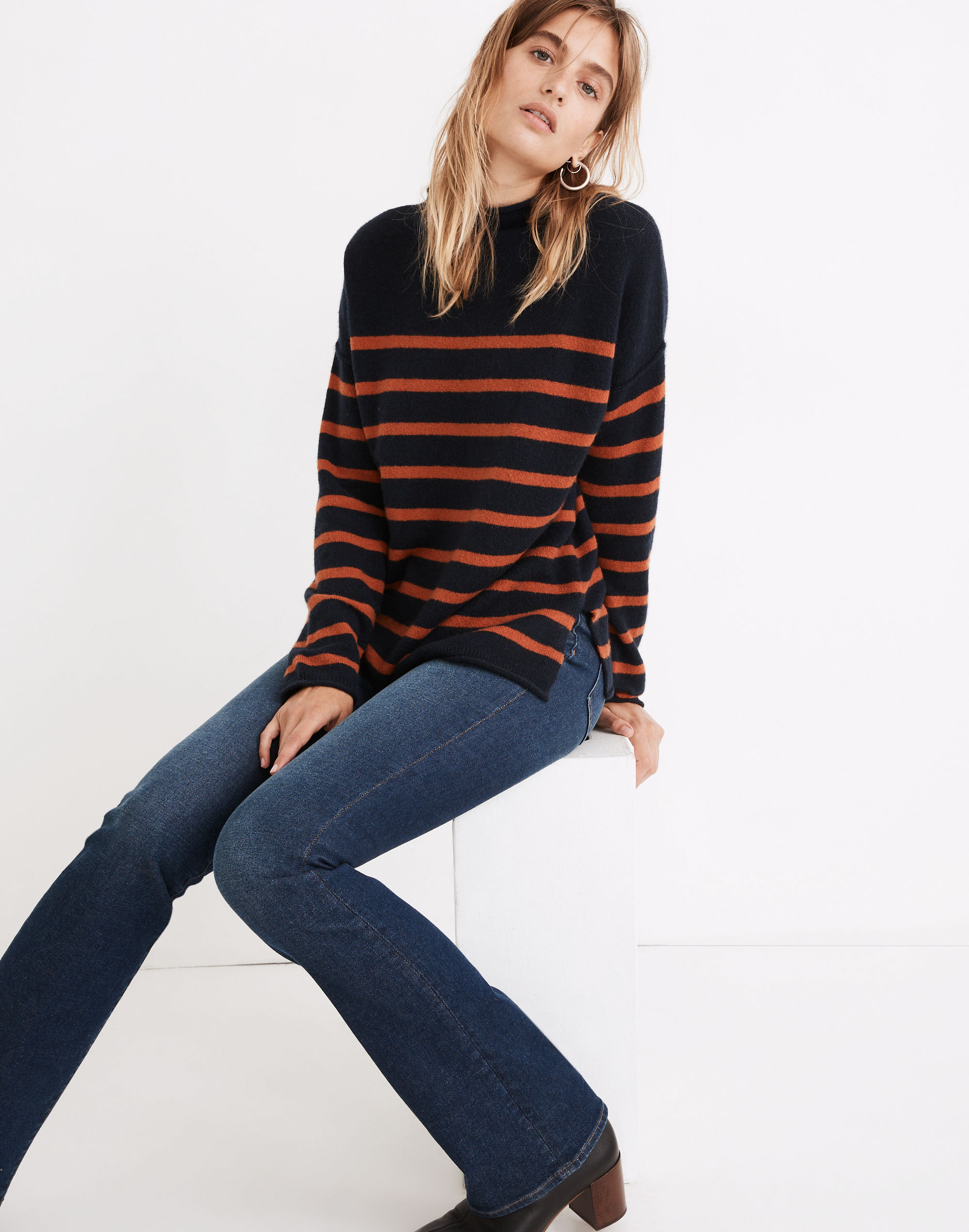 striped whitworth mockneck sweater in coziest yarn