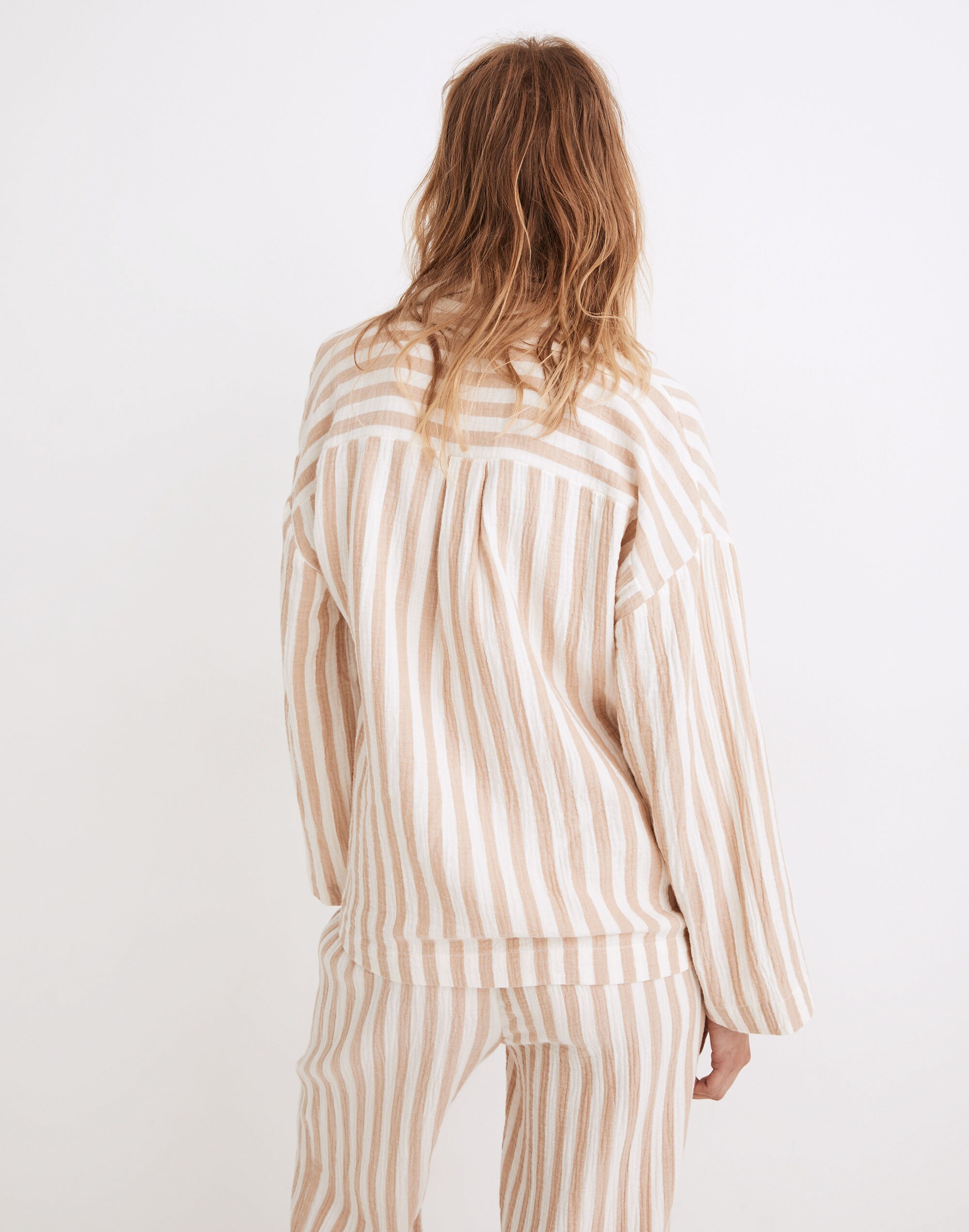 Striped Double-Gauze Oversized Pajama Shirt