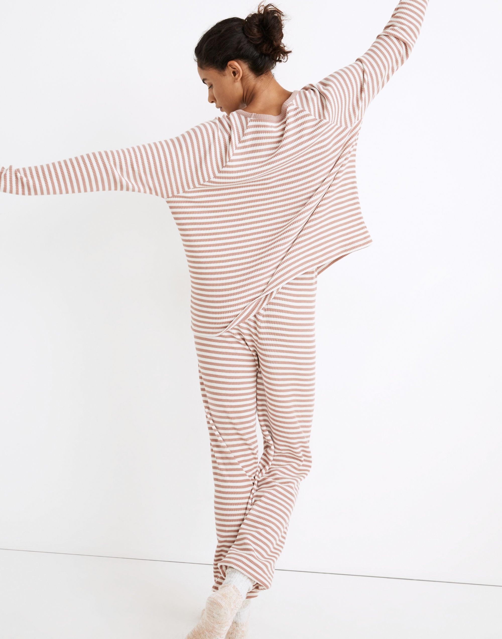 Waffle Knit Button-Front Pajama Top in Lorain Stripe