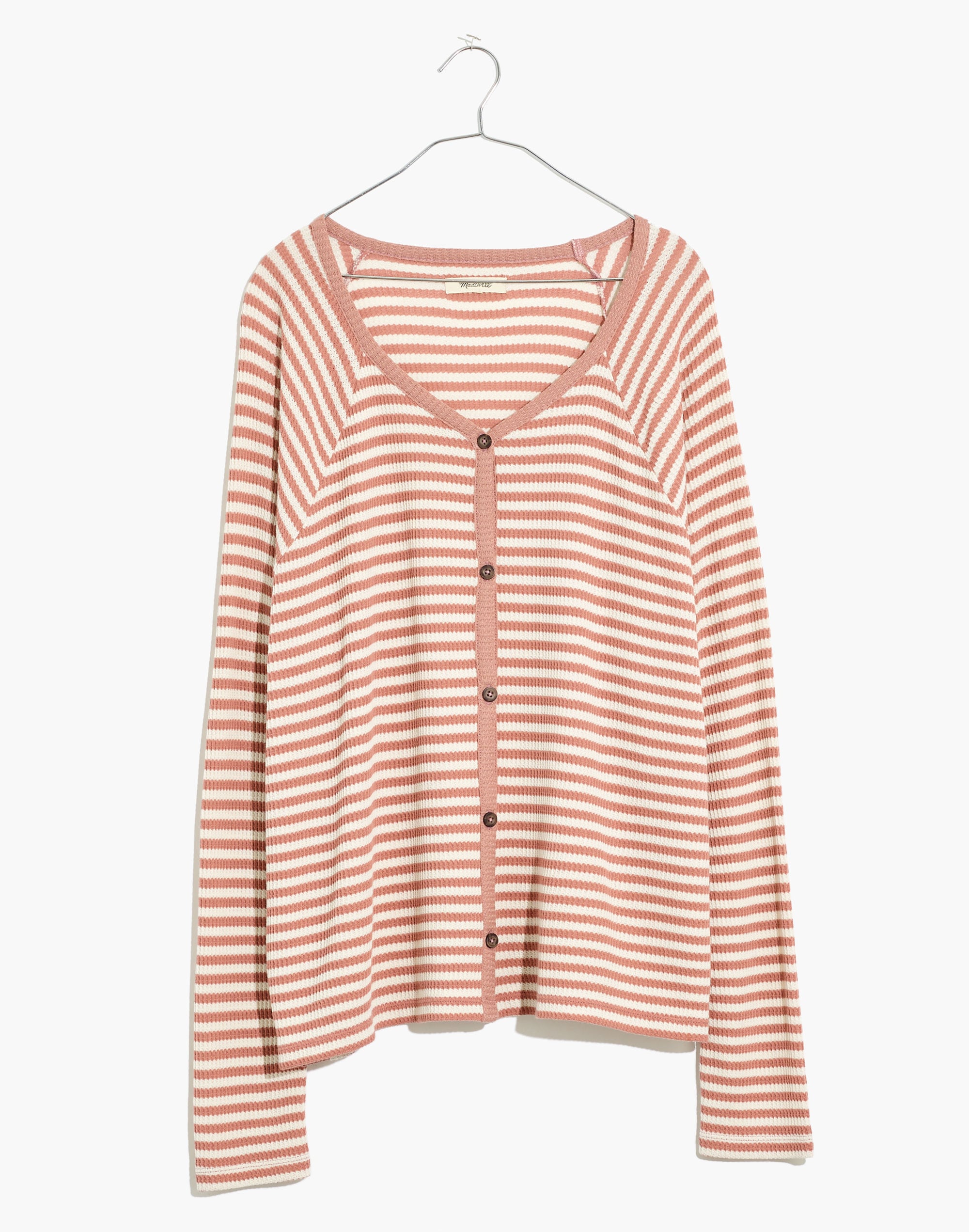 Waffle Knit Button-Front Pajama Top in Lorain Stripe