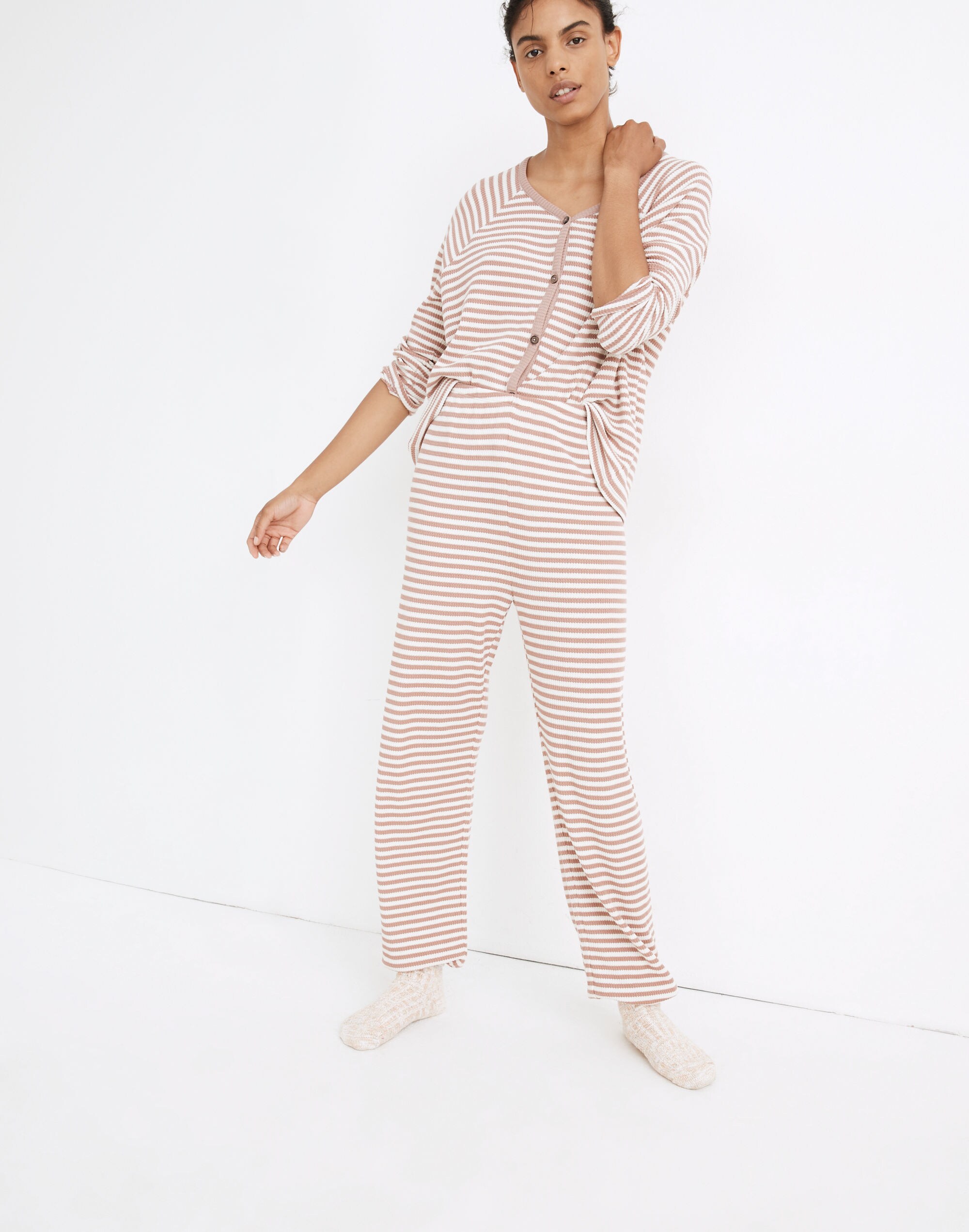 Waffle Knit Pajama Sweatpants in Lorain Stripe