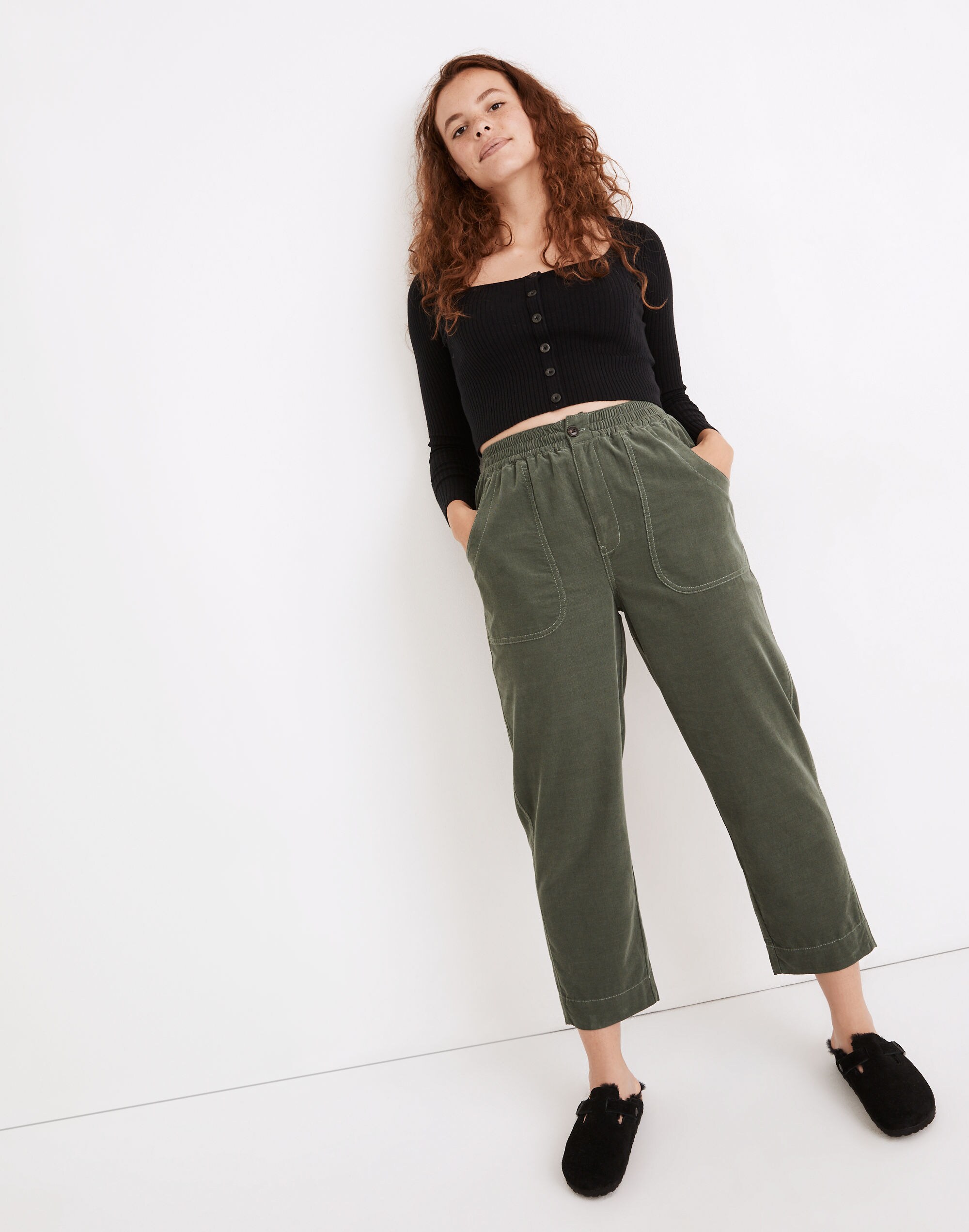 Curvy Tapered Huston Pull-On Crop Pants in Corduroy