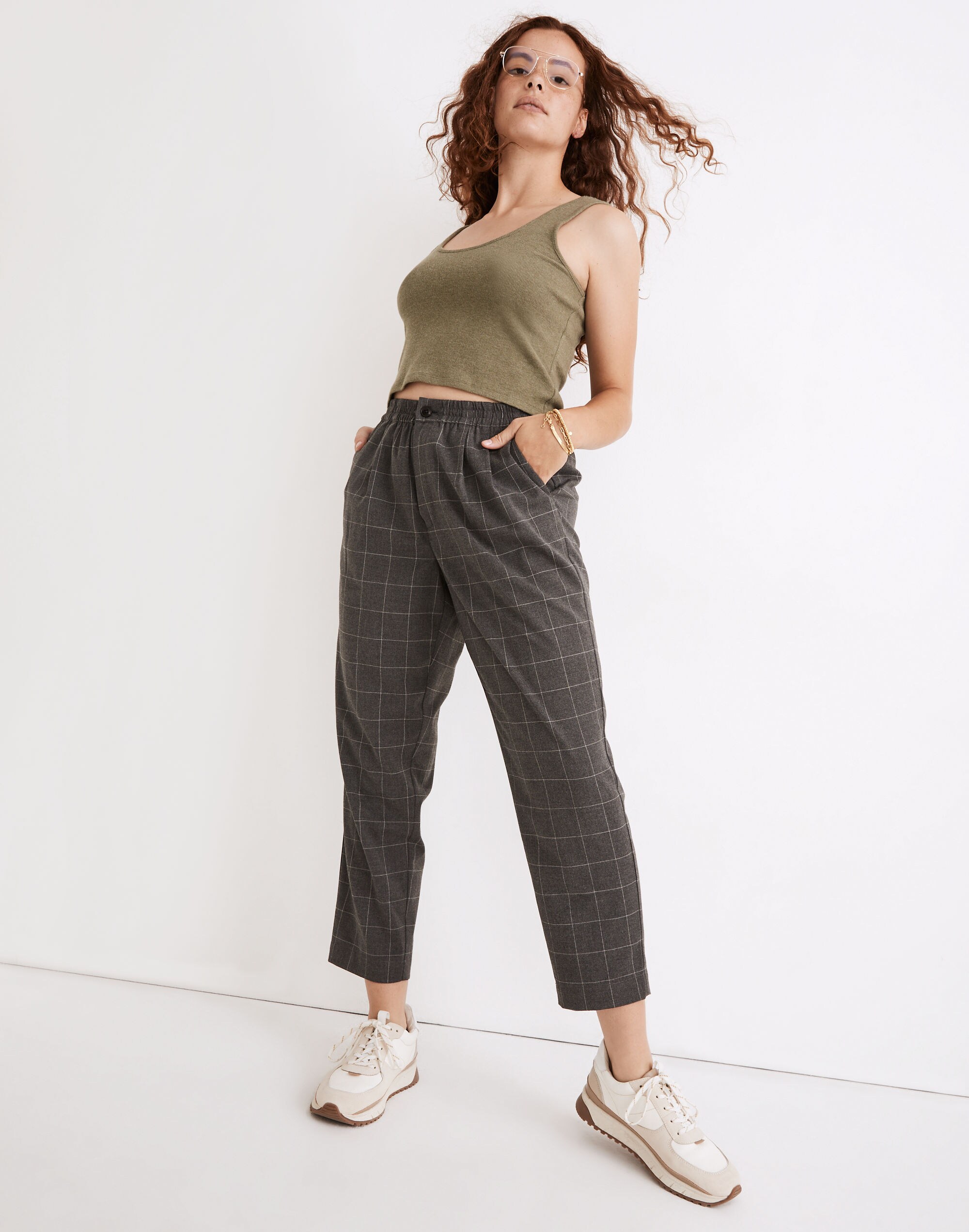 Curvy Plaid Flannel Track Trouser