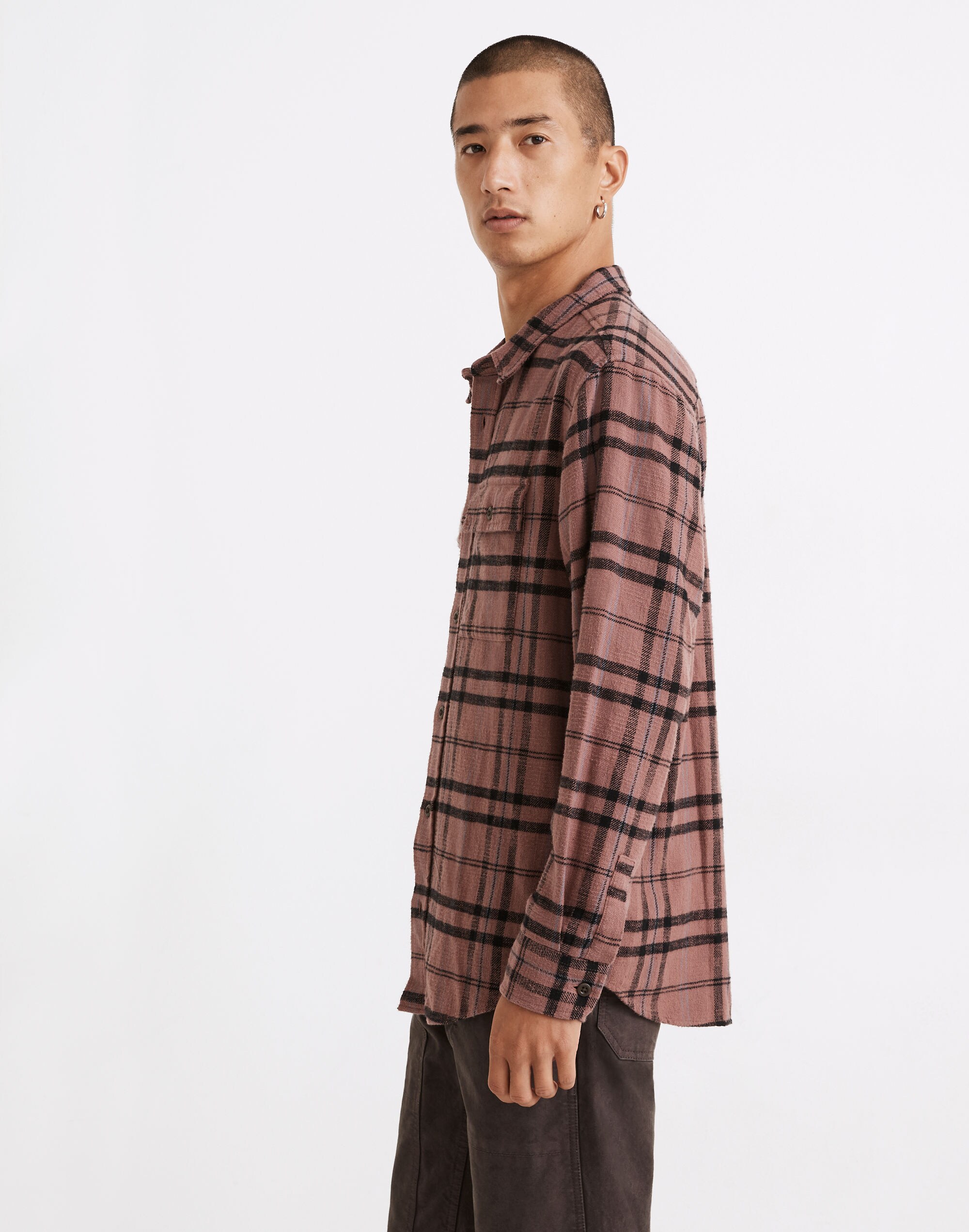 Slub Flannel Perfect Long-Sleeve Shirt in Plaid