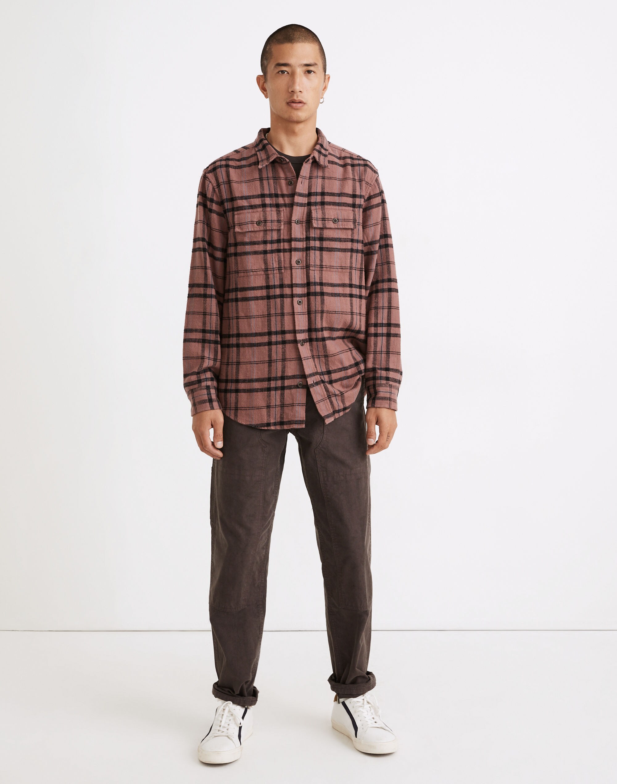 Slub Flannel Perfect Long-Sleeve Shirt in Plaid