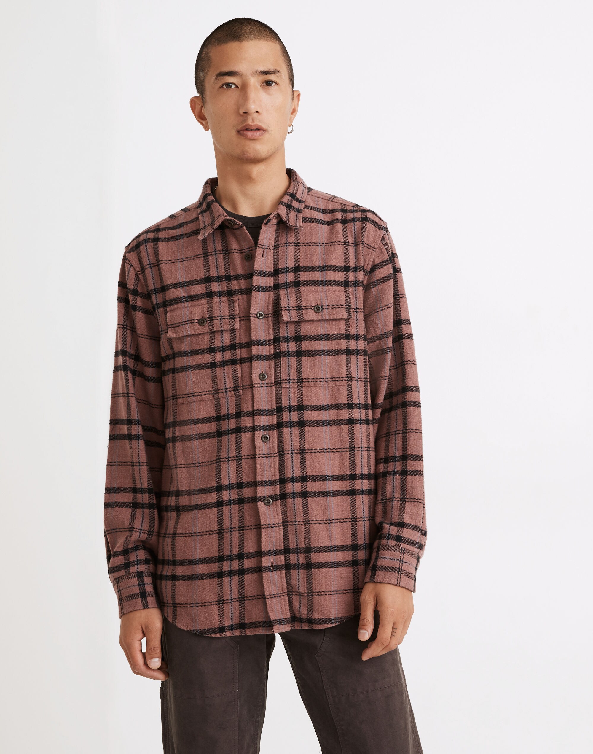 Slub Flannel Perfect Long-Sleeve Shirt in Plaid
