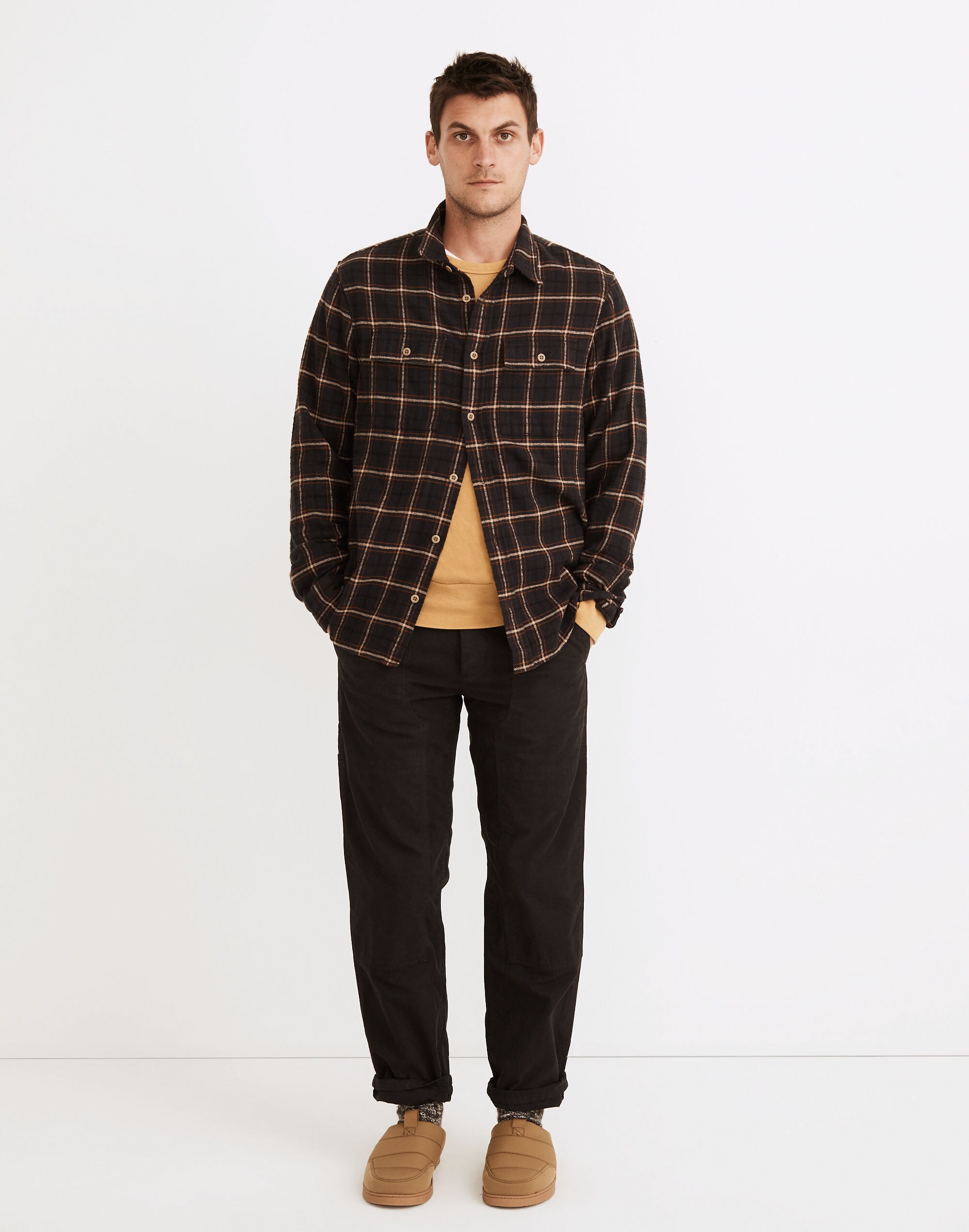 Slub Flannel Perfect Long-Sleeve Shirt in Plaid
