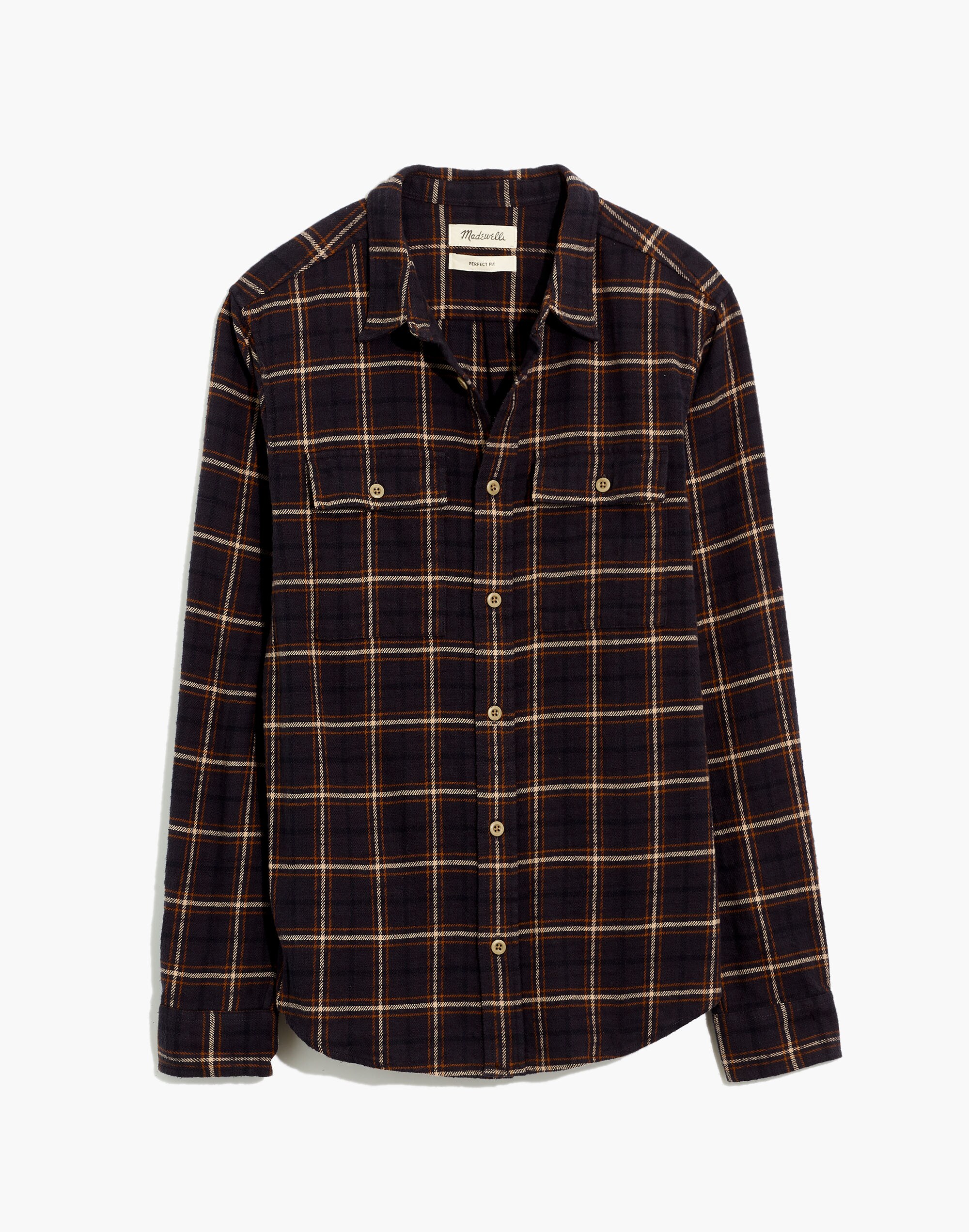 Slub Flannel Perfect Long-Sleeve Shirt in Plaid