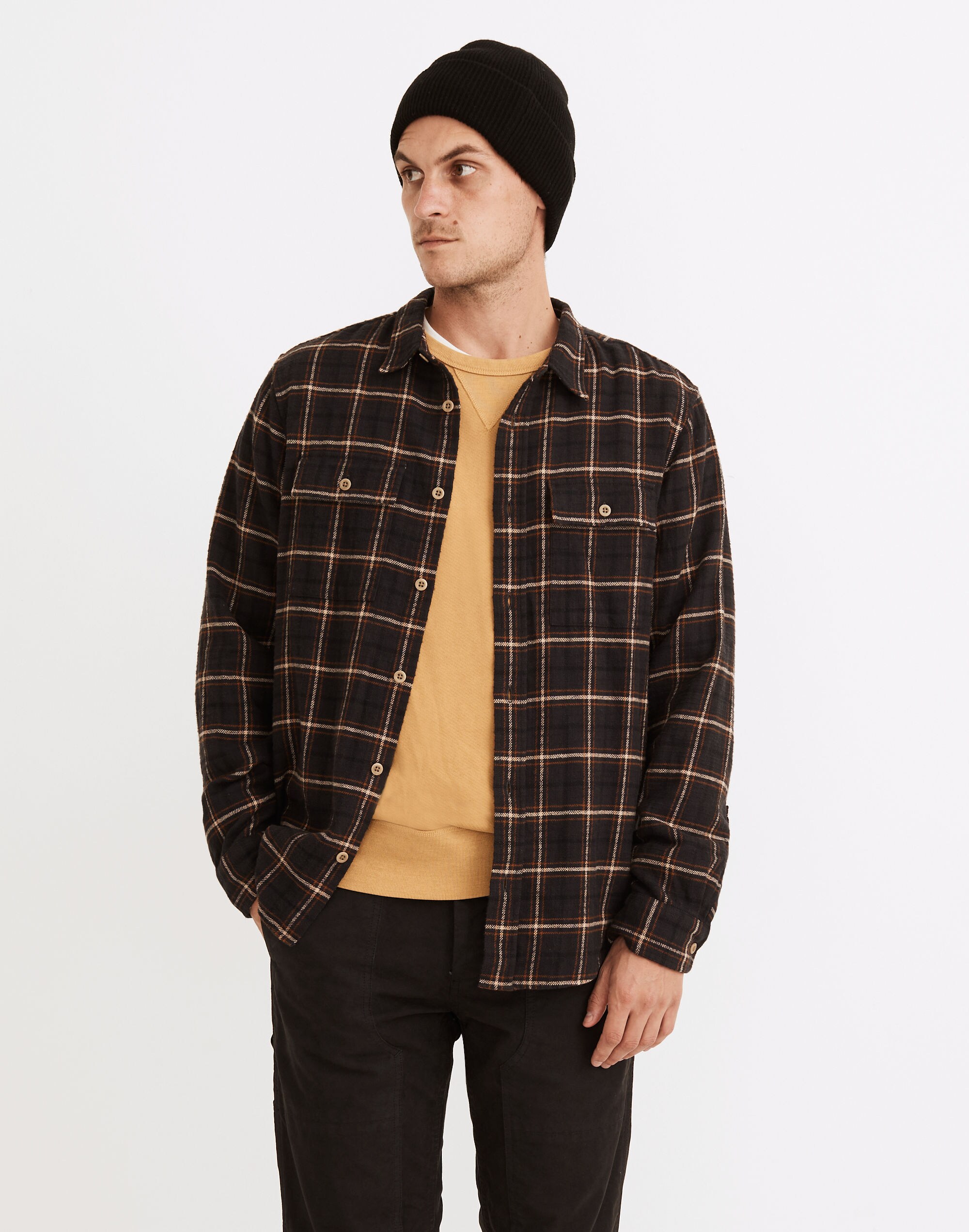 Slub Flannel Perfect Long-Sleeve Shirt in Plaid