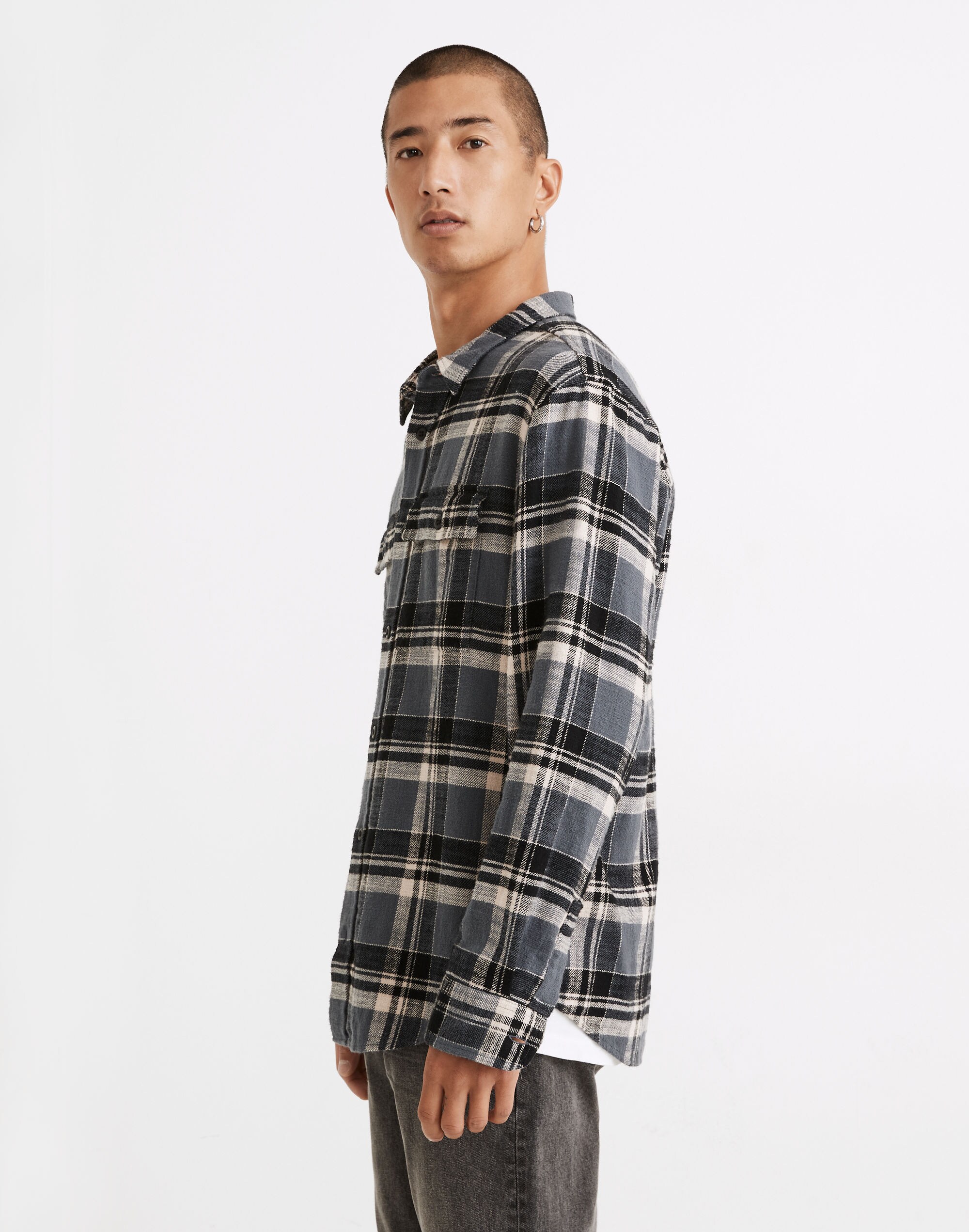 Slub Flannel Perfect Long-Sleeve Shirt in Plaid