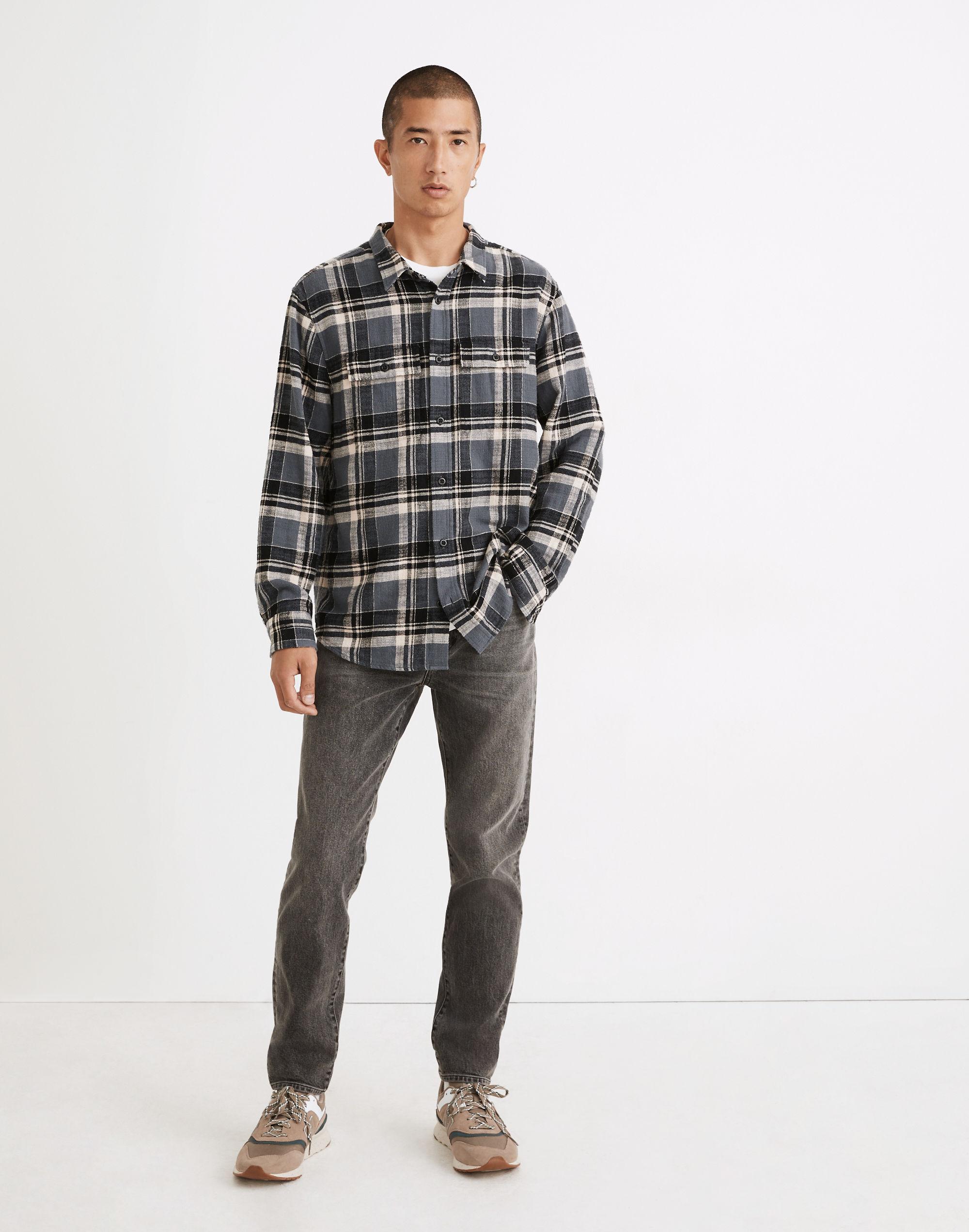 Slub Flannel Perfect Long-Sleeve Shirt in Plaid