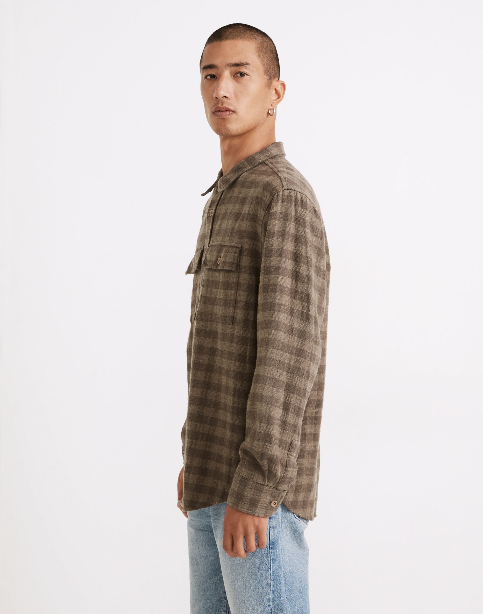 Slub Flannel Perfect Long-Sleeve Shirt in Plaid