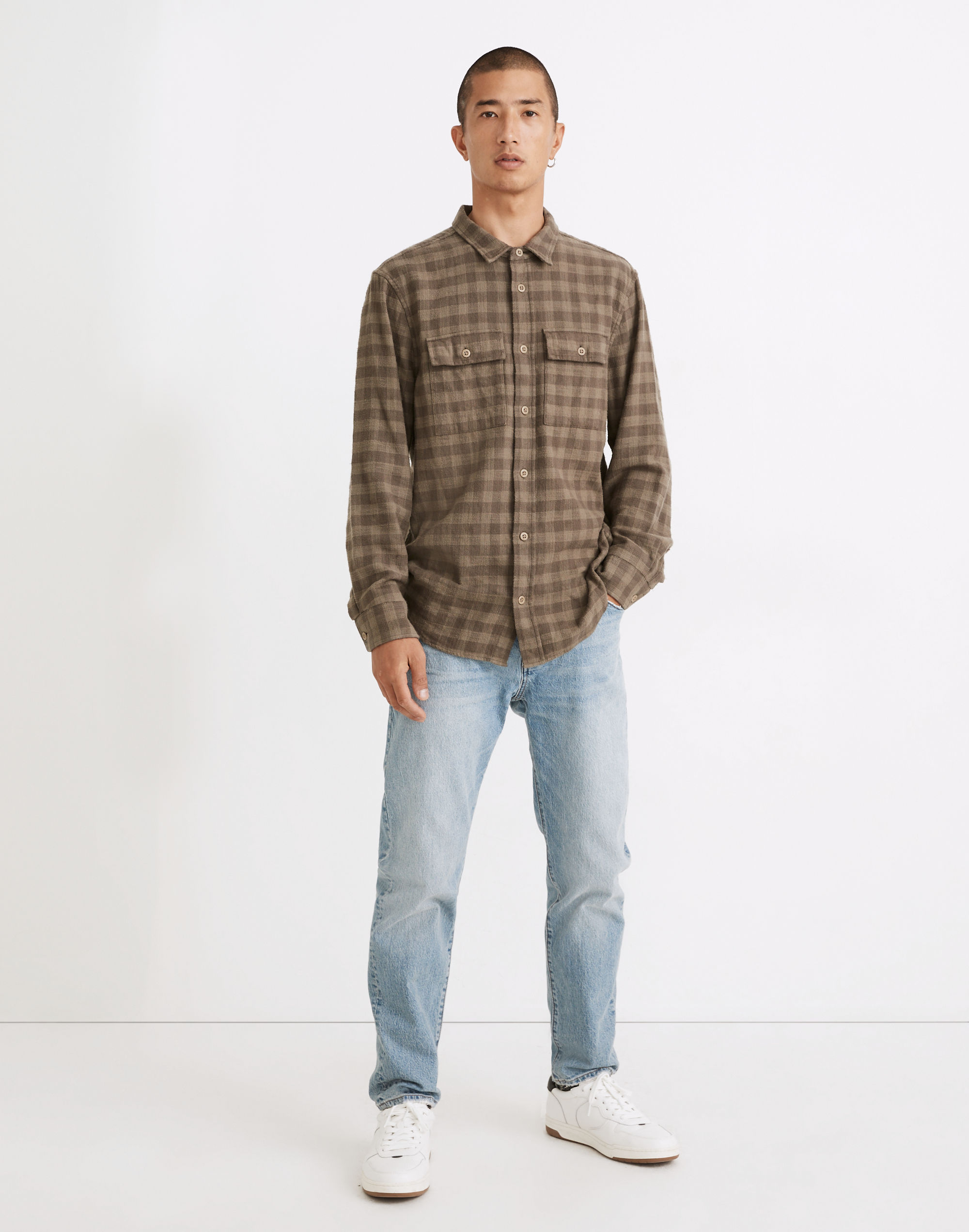 Slub Flannel Perfect Long-Sleeve Shirt in Plaid
