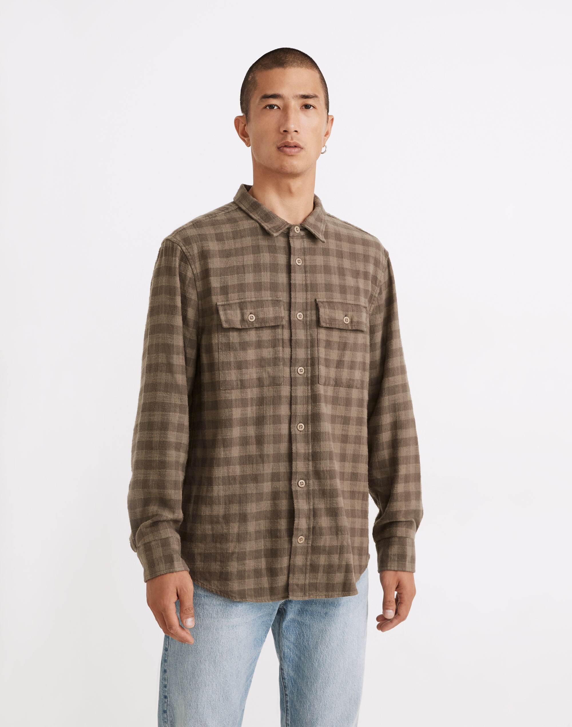 Slub Flannel Perfect Long-Sleeve Shirt in Plaid