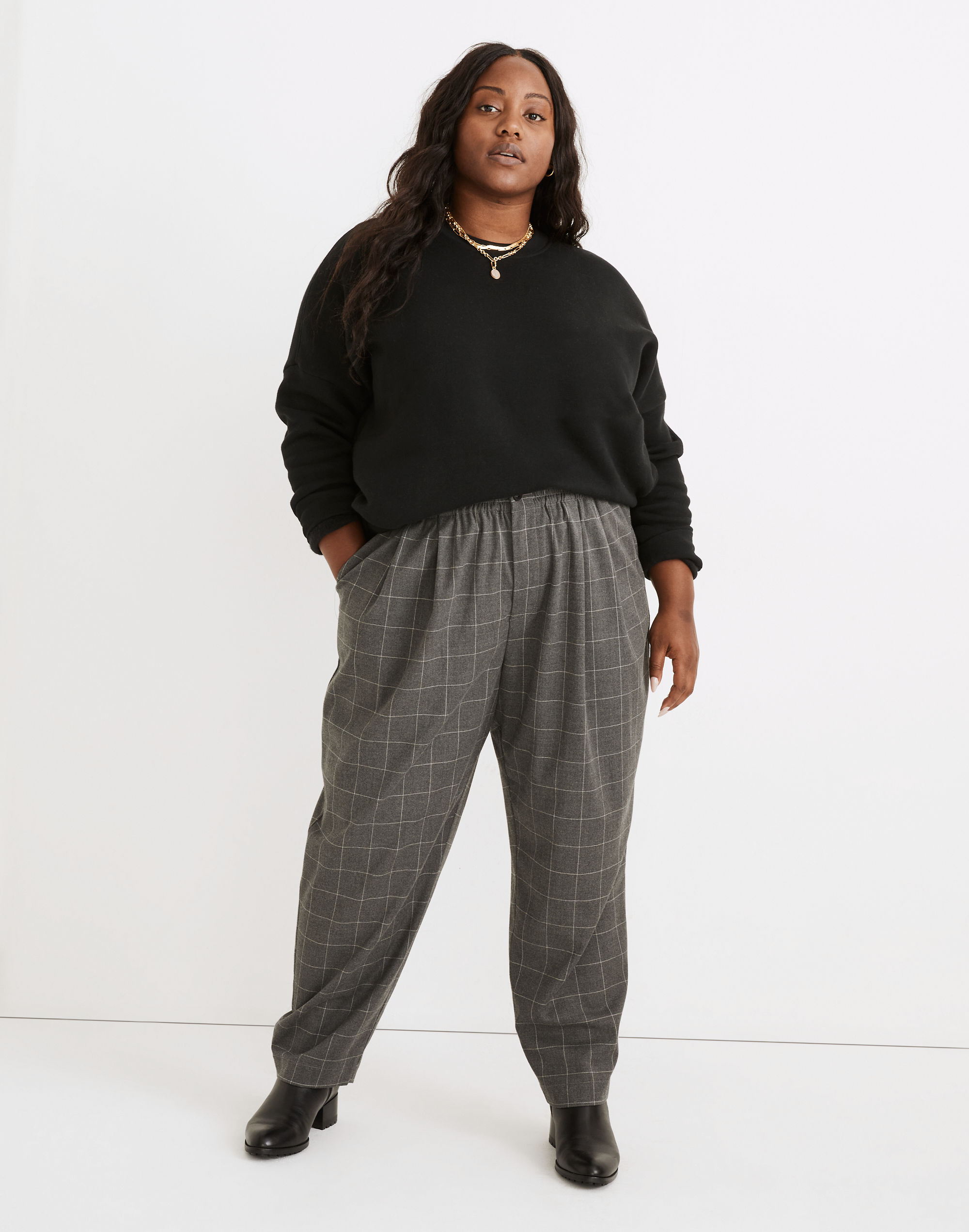 Plus Curvy Plaid Flannel Track Trouser