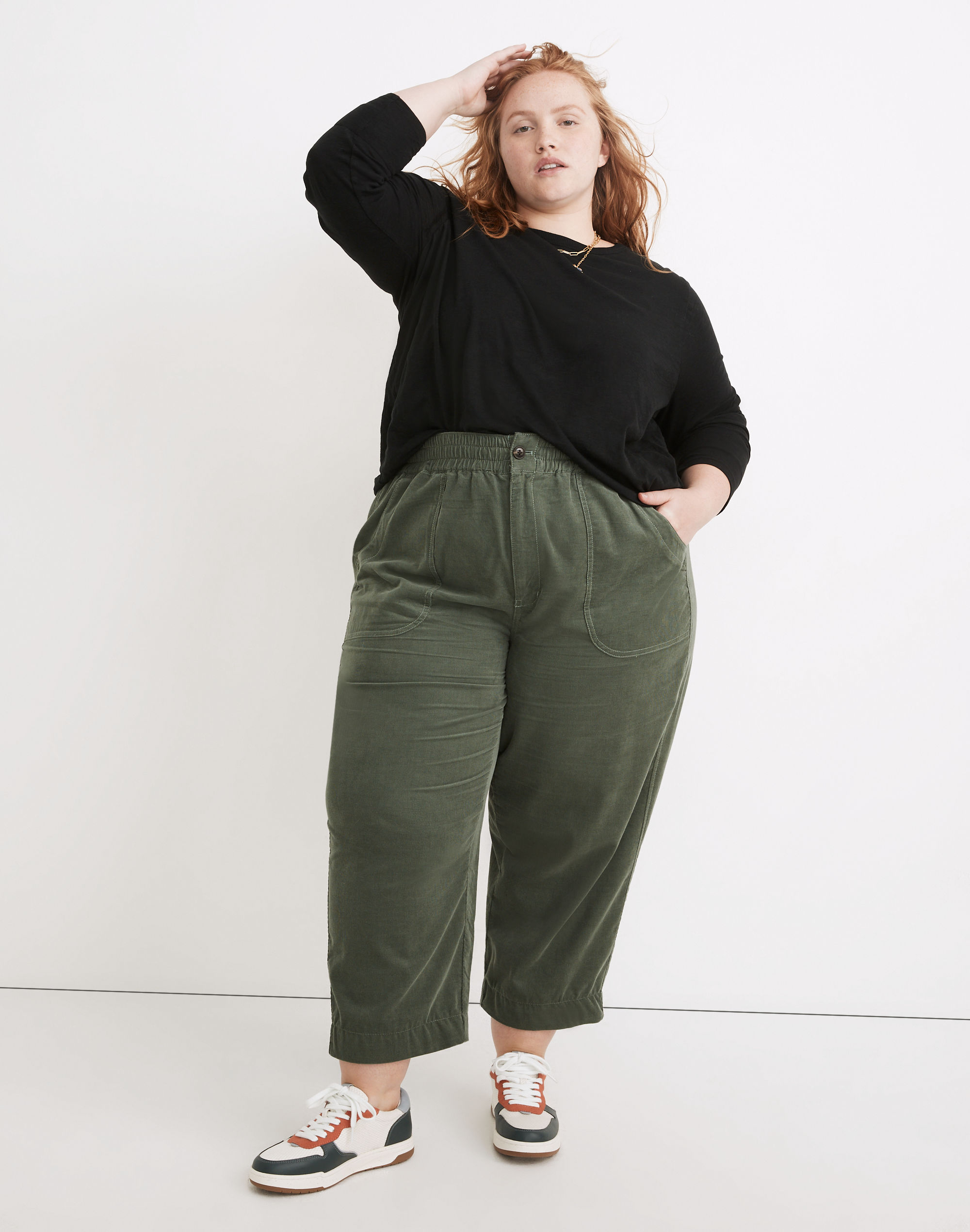plus curvy tapered huston pull-on crop pants in corduroy