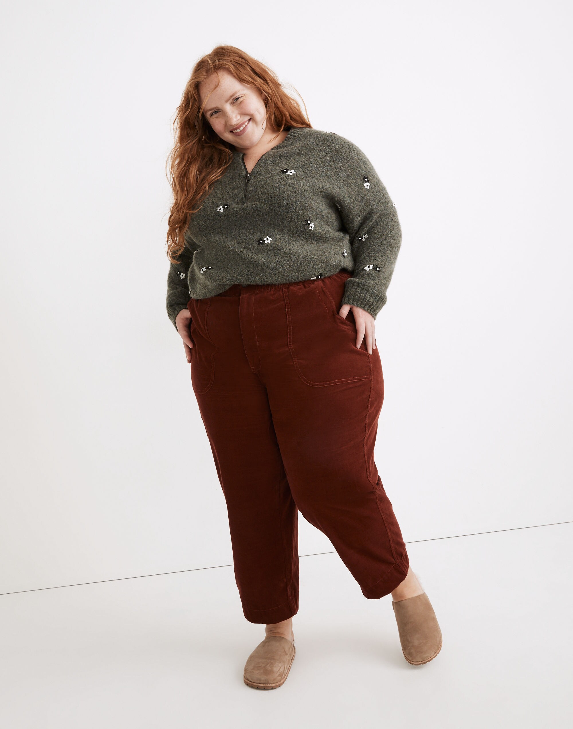 Plus Curvy Tapered Huston Pull-On Crop Pants in Corduroy