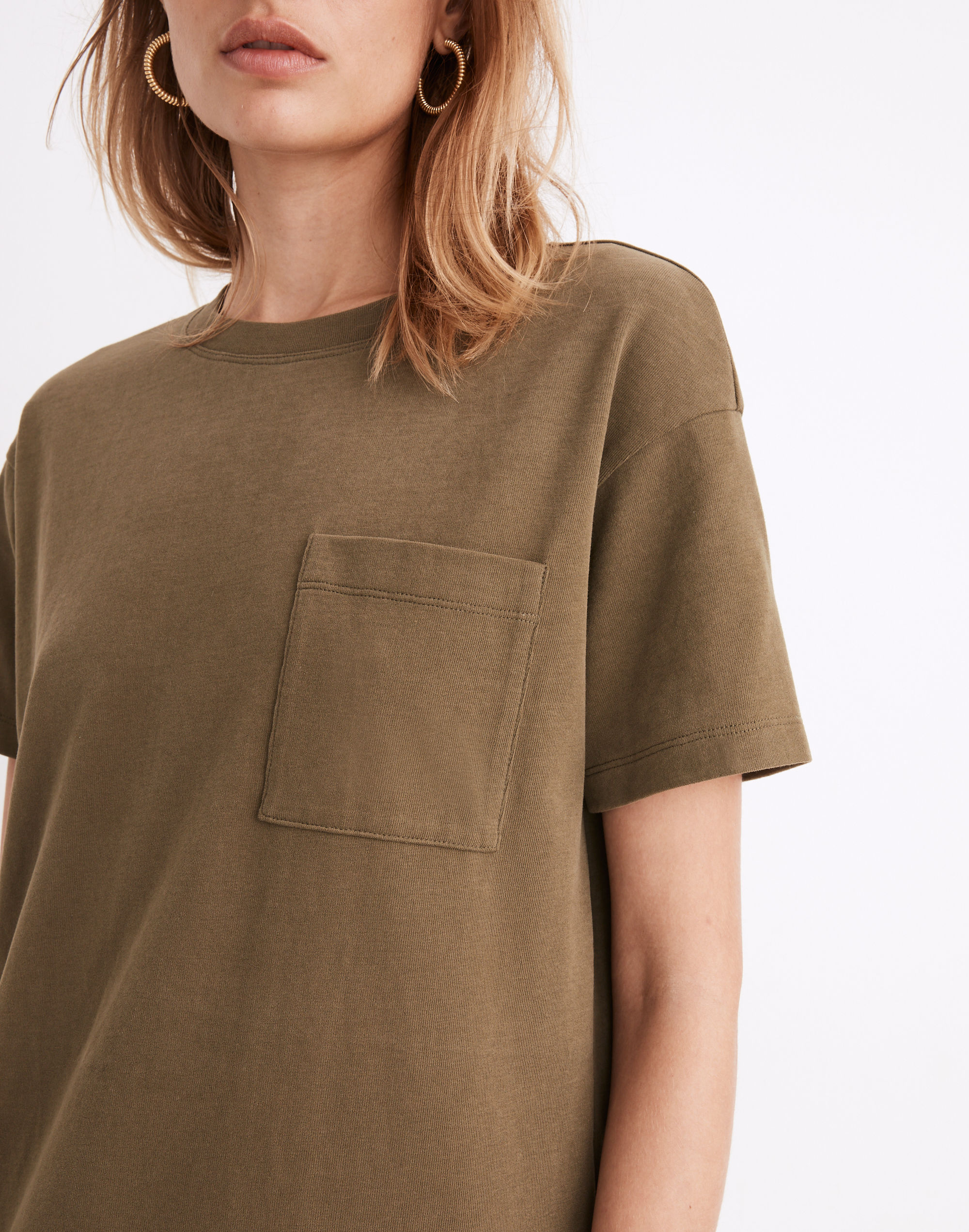 Oversized Pocket Tee Dress in Sueded Cotton