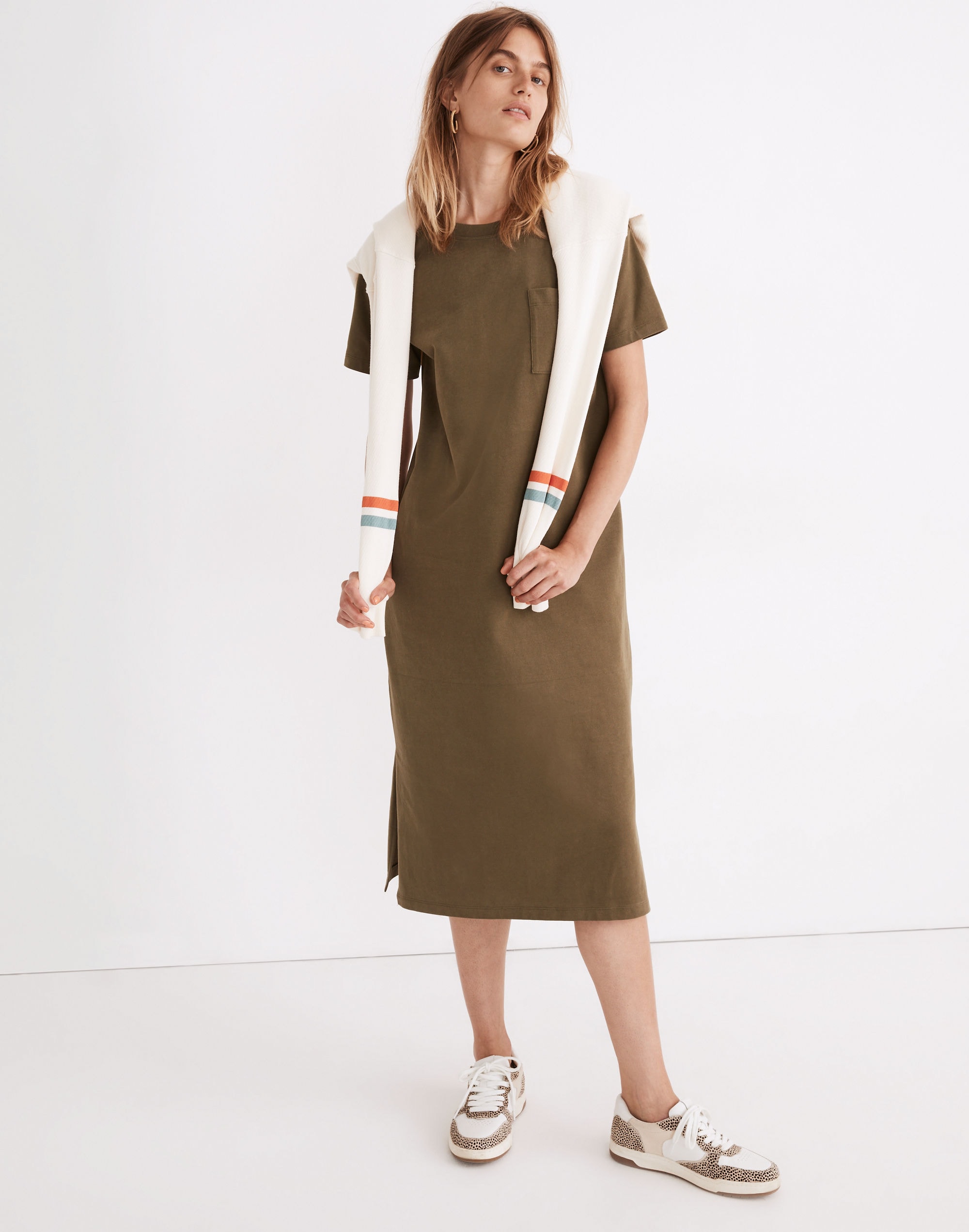 Oversized Pocket Tee Dress in Sueded Cotton