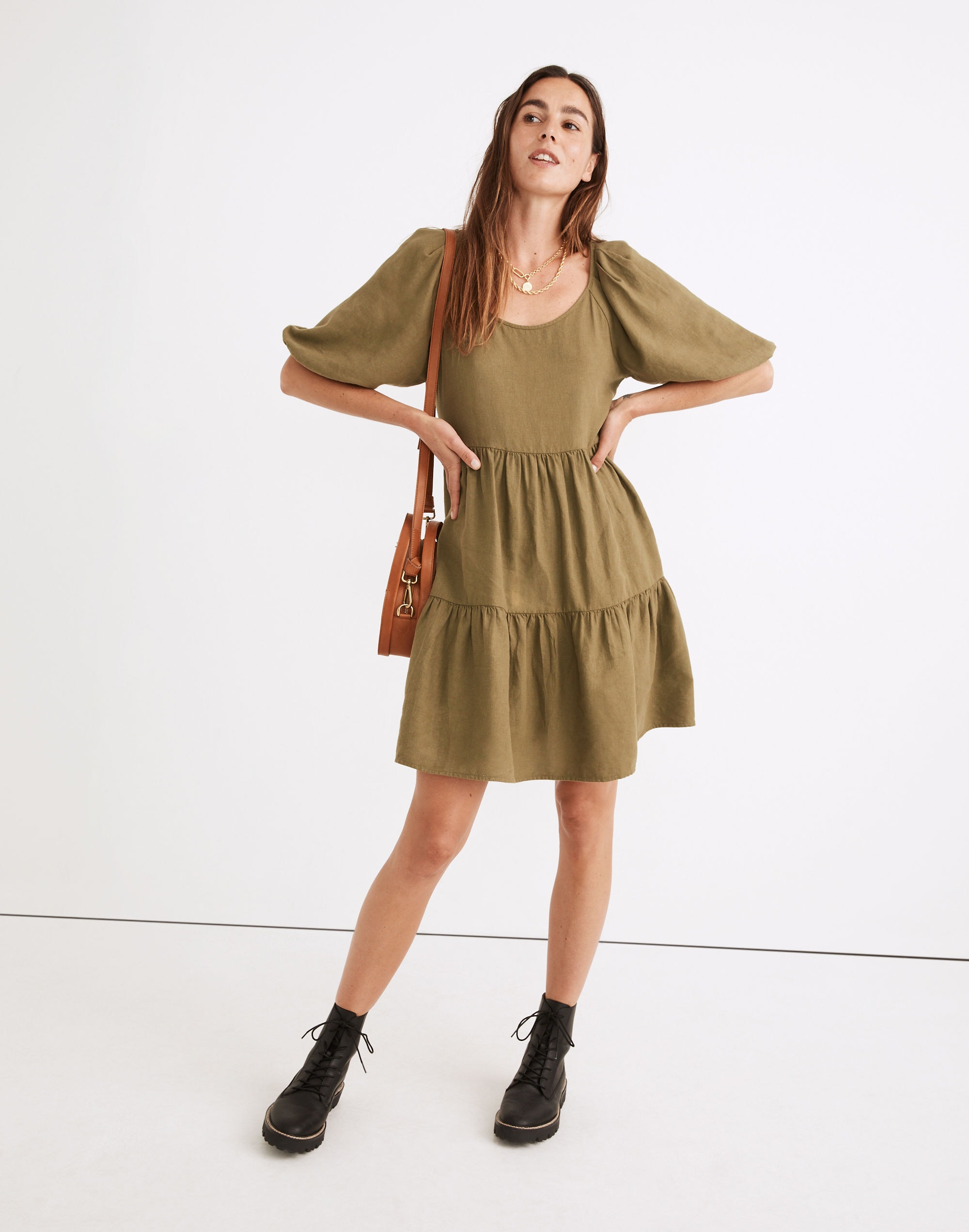 (re)sponsible puff-sleeve mini dress