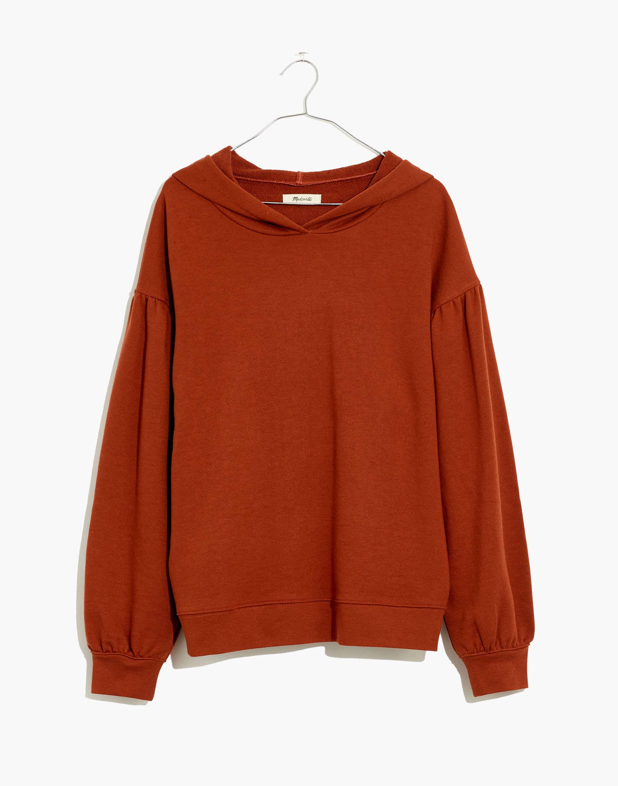 pleat-sleeve shrunken hoodie sweatshirt