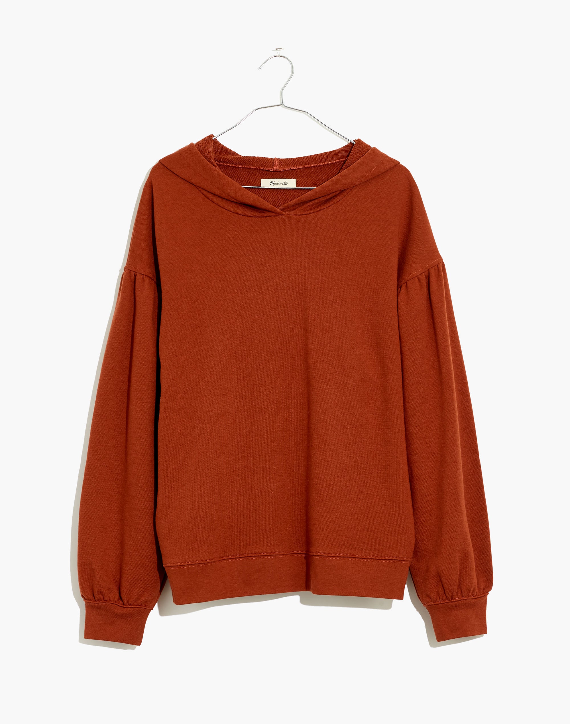 Pleat-Sleeve Shrunken Hoodie Sweatshirt