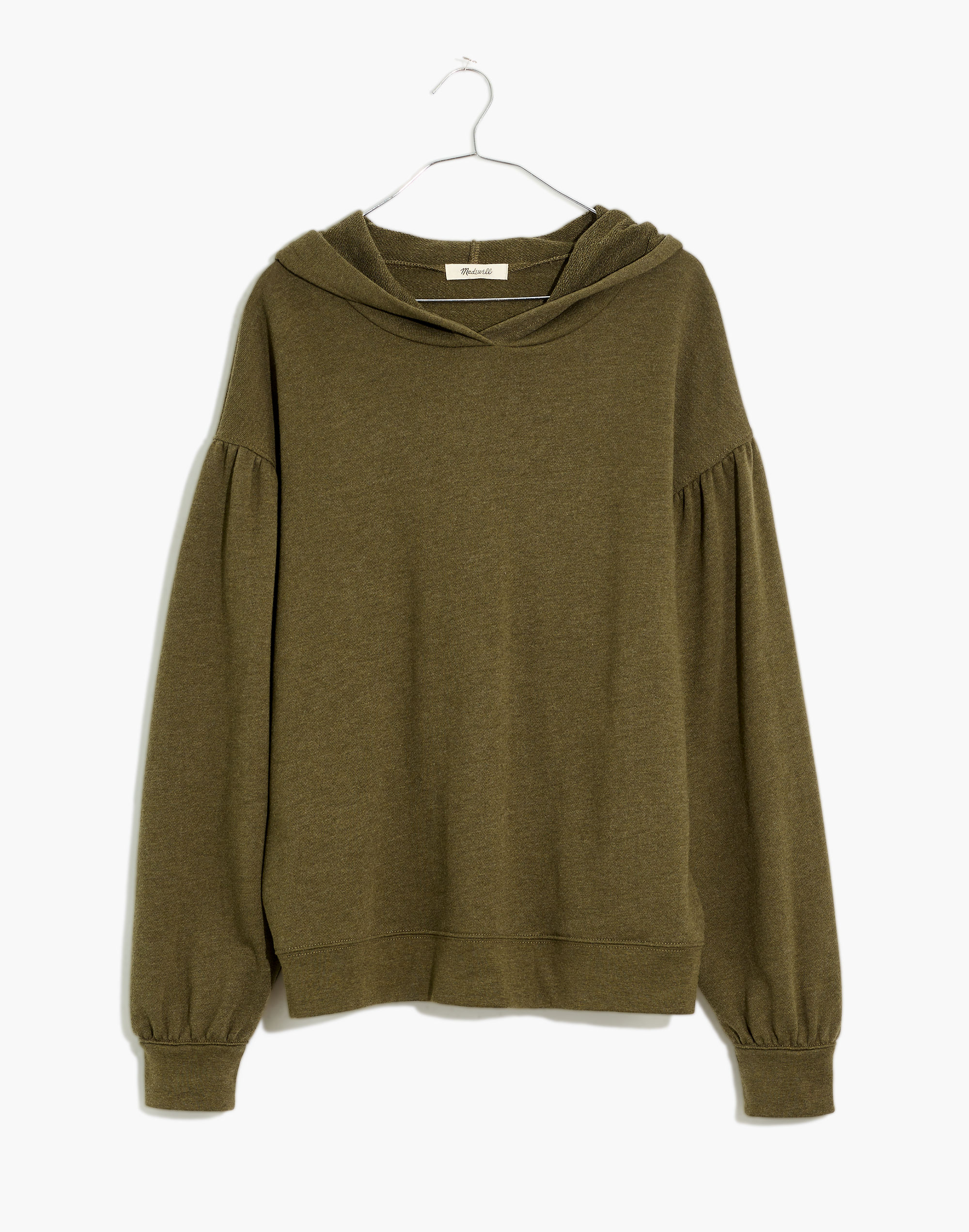 Pleat-Sleeve Shrunken Hoodie Sweatshirt