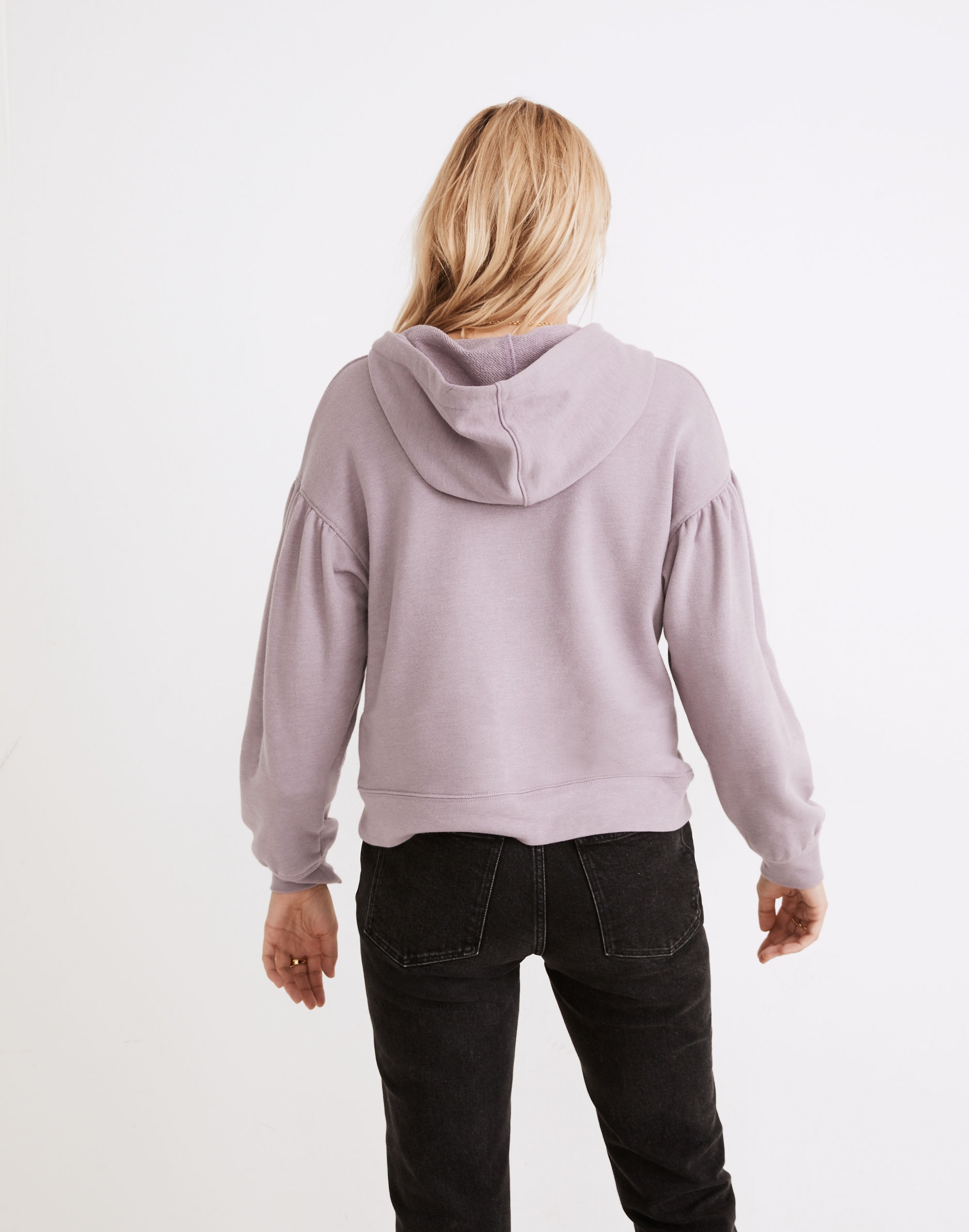 Pleat-Sleeve Shrunken Hoodie Sweatshirt
