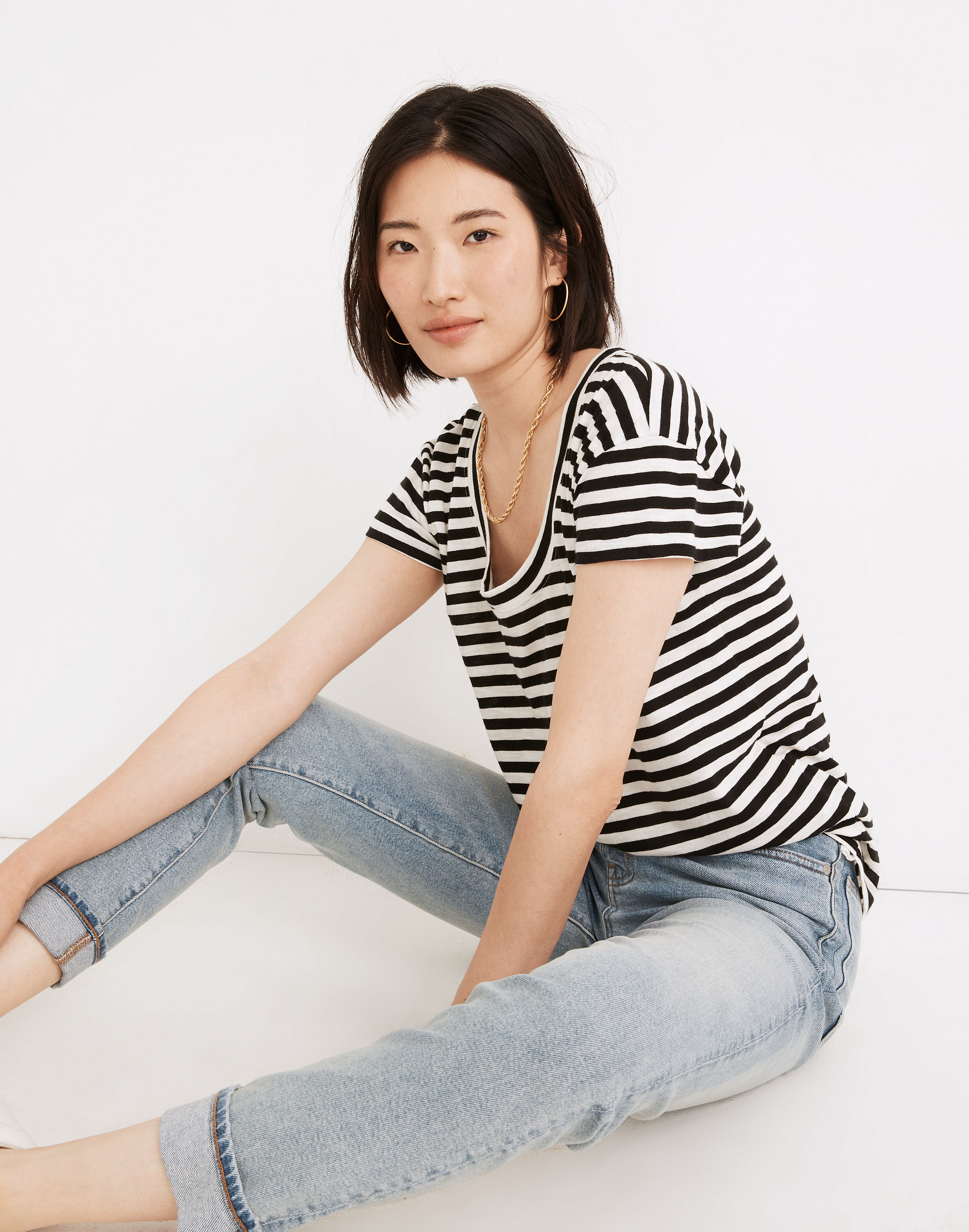 Whisper Cotton Scoopneck Tee in Pinson Stripe